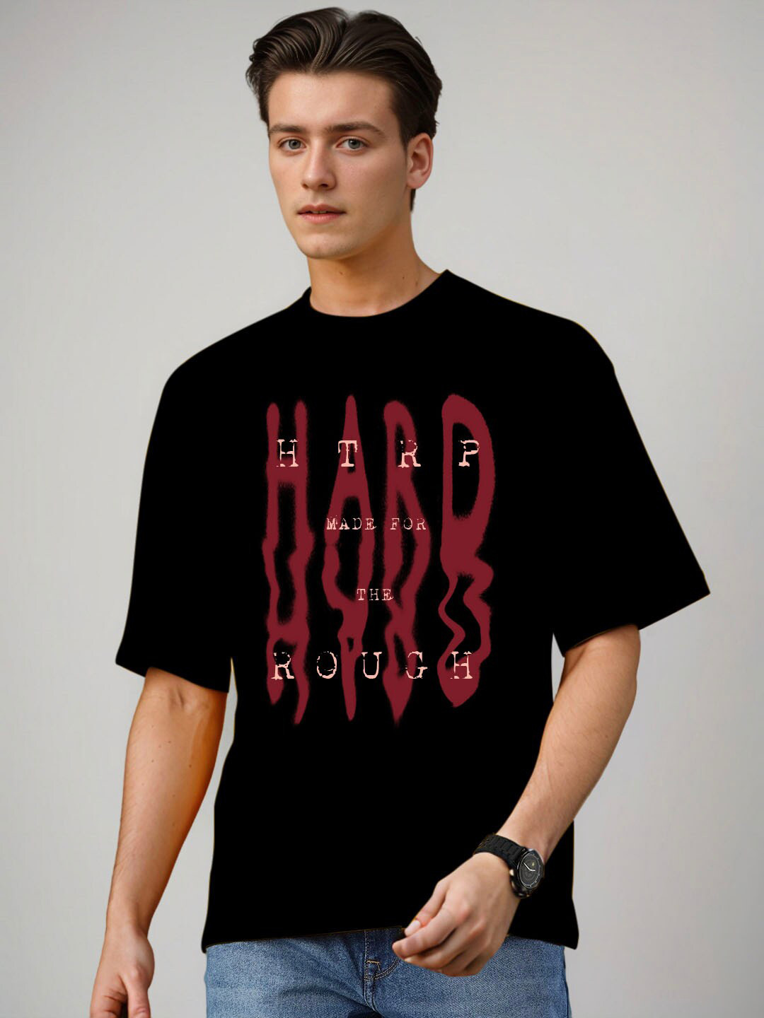

Huetrap Typography Printed Cotton Relaxed Fit T-shirt, Black