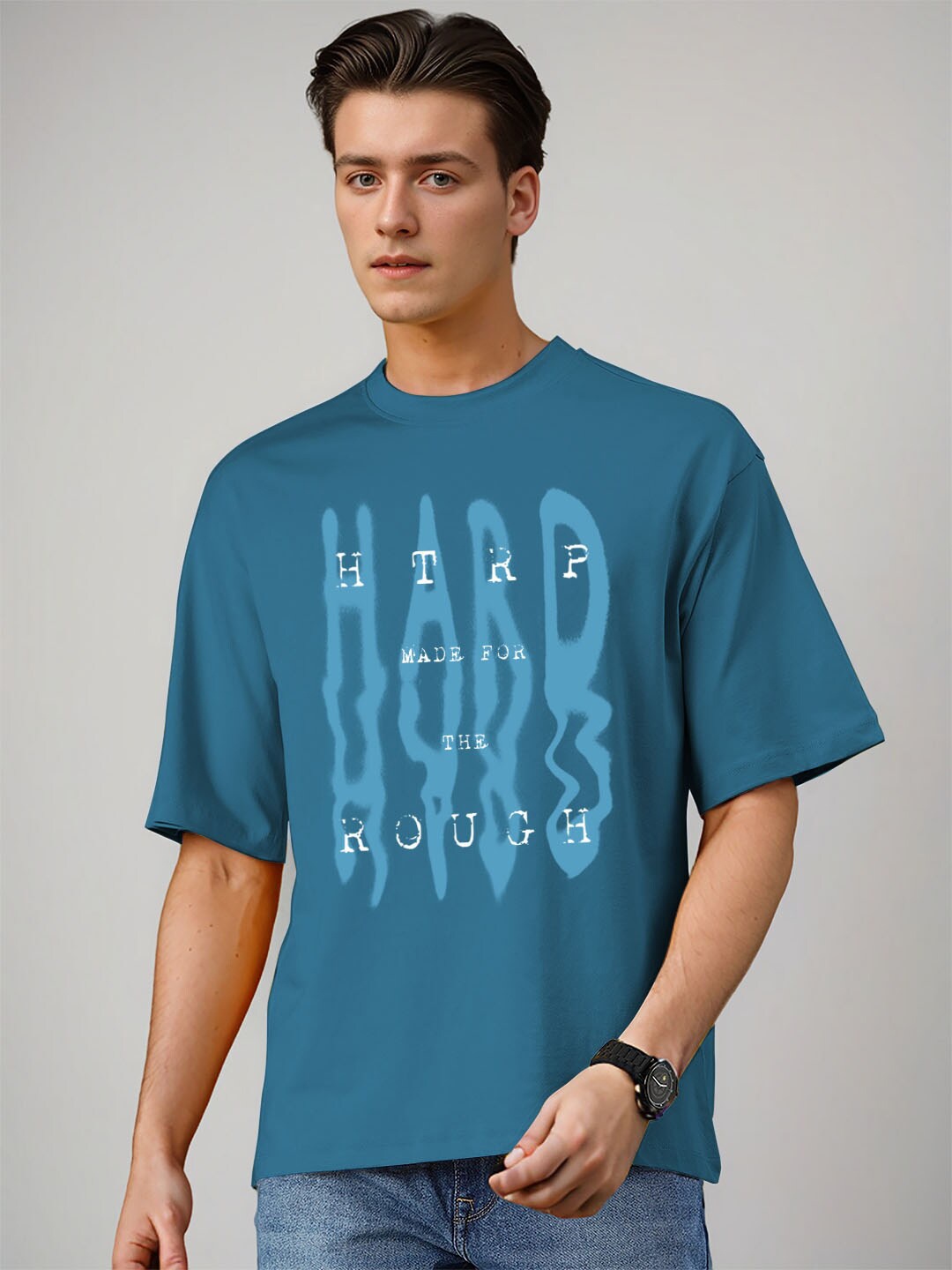 

Huetrap Typography Printed Cotton T-shirt, Blue