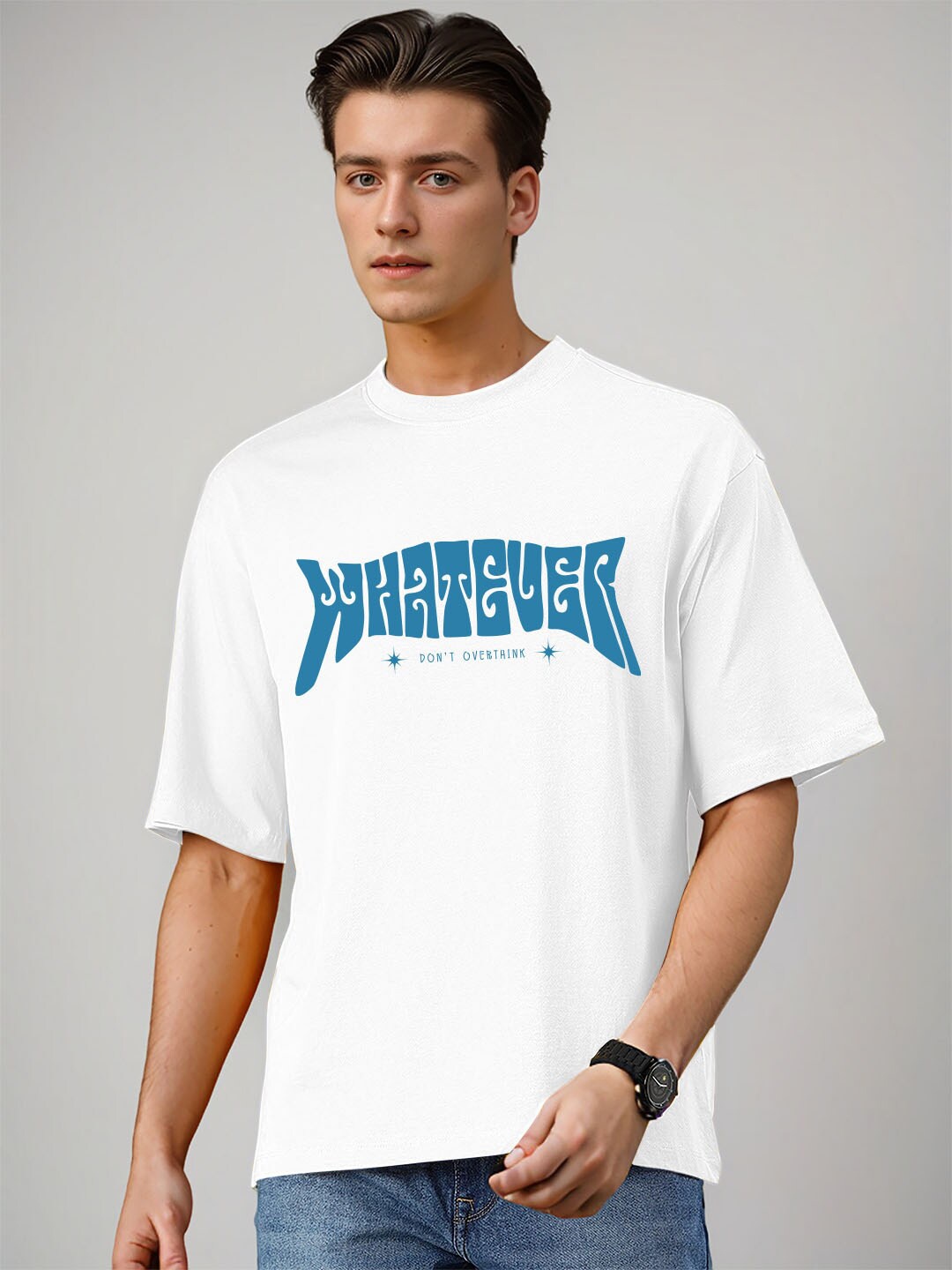 

Huetrap Round Neck Typography Printed Cotton T-shirt, White