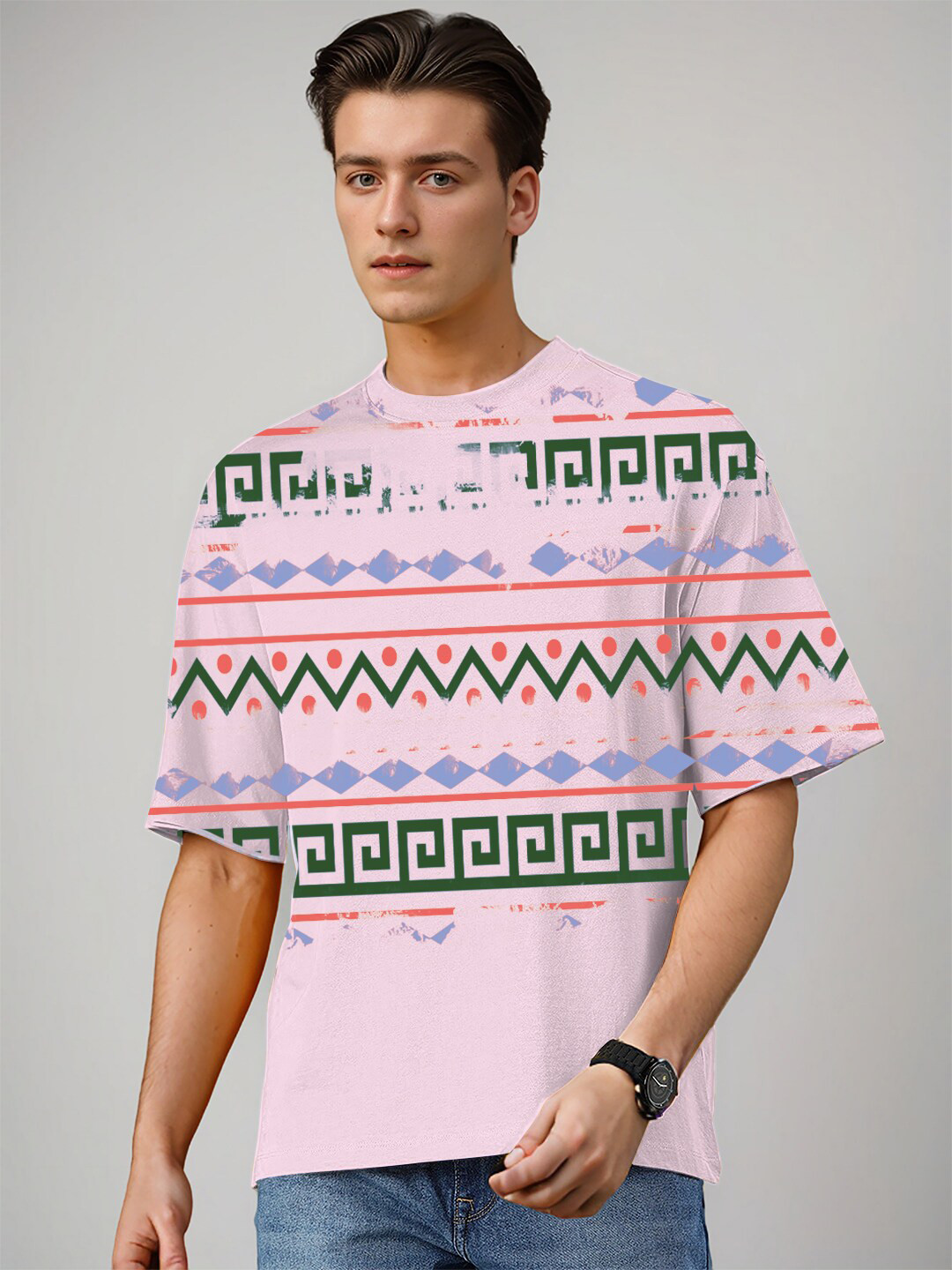 

Huetrap Printed Round Neck Cotton T-shirt, Pink