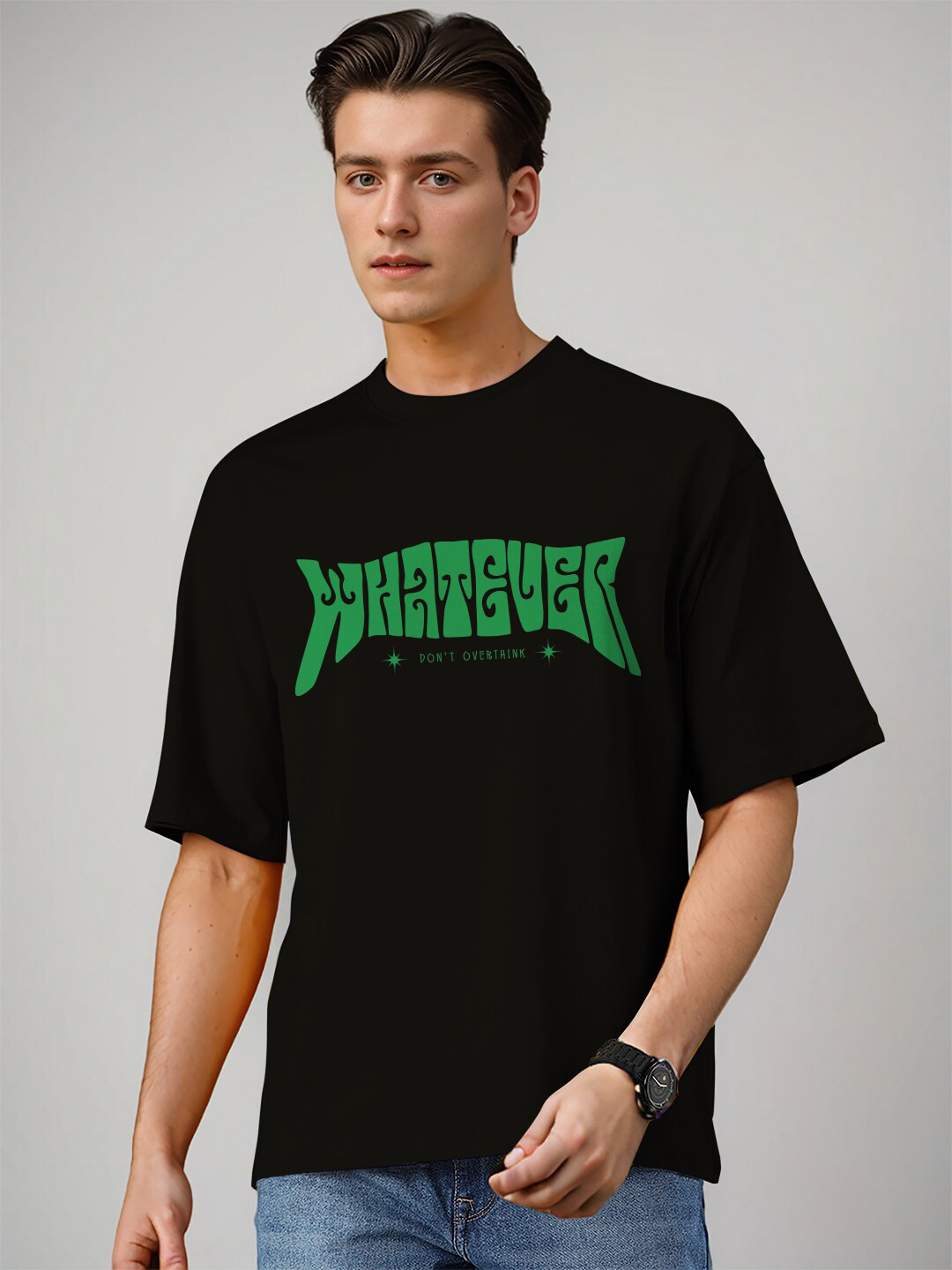 

Huetrap Round Neck Typography Printed T-shirt, Black