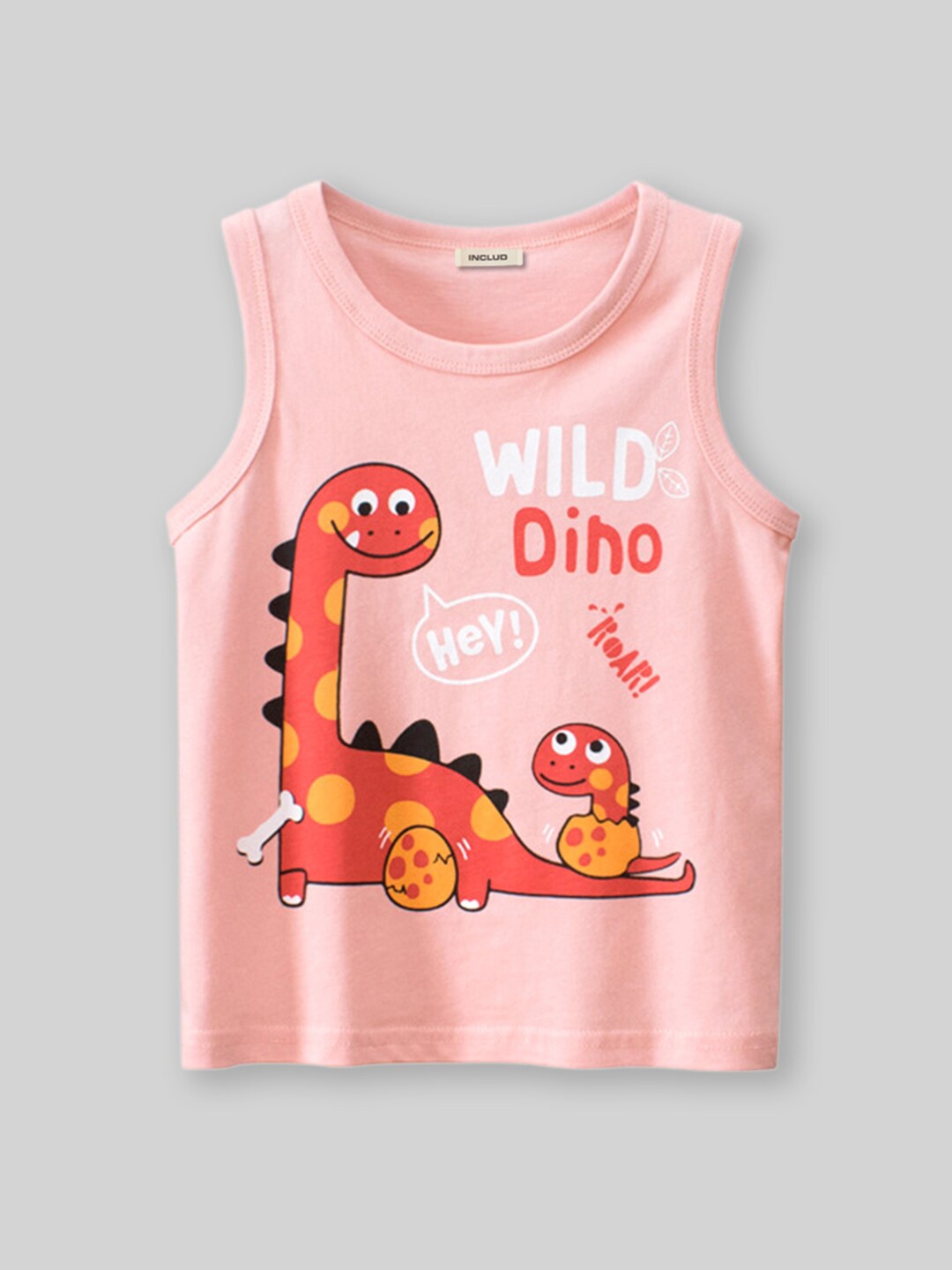 

INCLUD Boys Dinosaur Printed Round Neck T-shirt, Pink