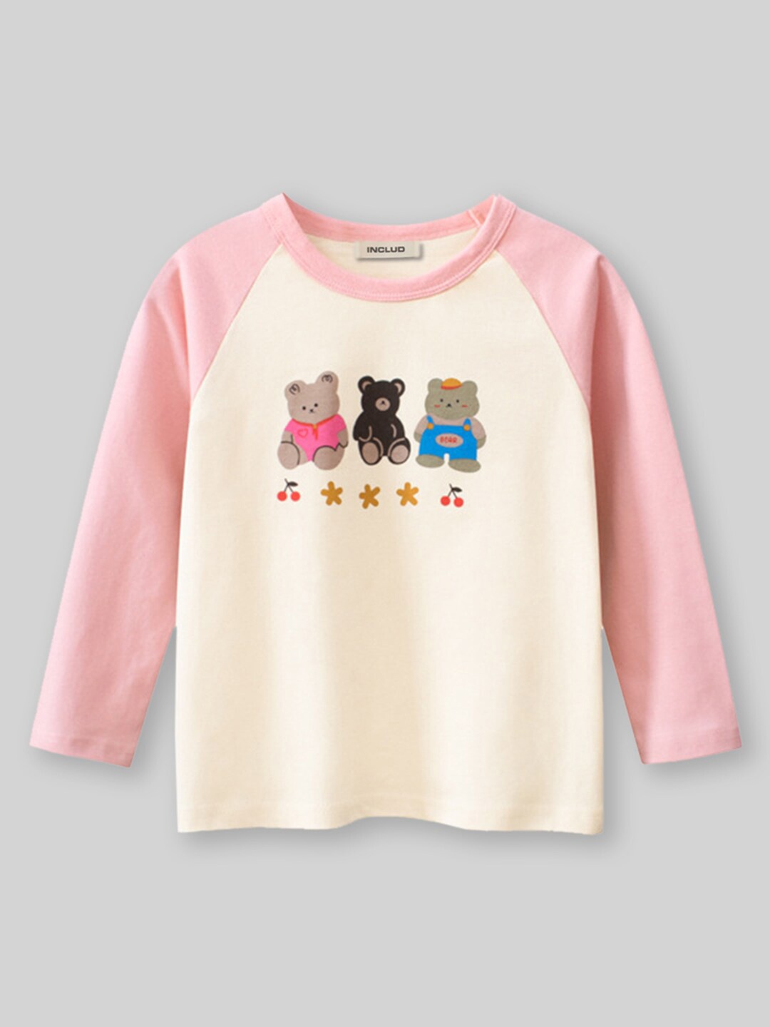 

INCLUD Girls Girls Teddy Printed Full Sleeves T-shirt, Pink