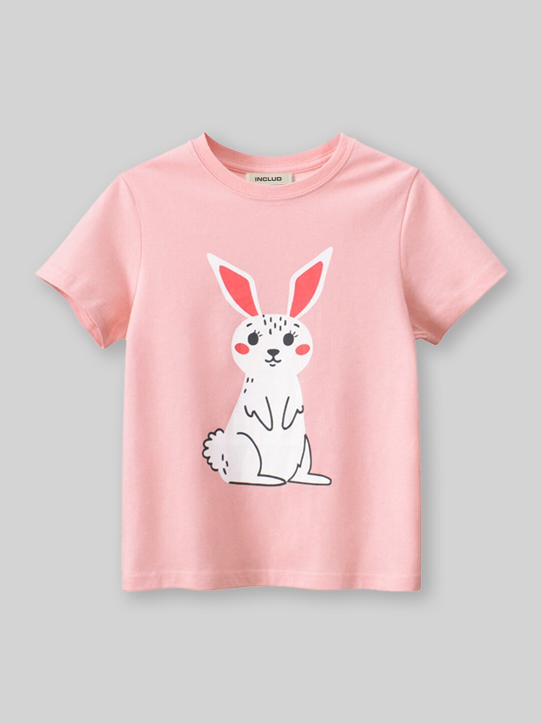 

INCLUD Girls Bunny Printed Round Neck T-shirt, Pink