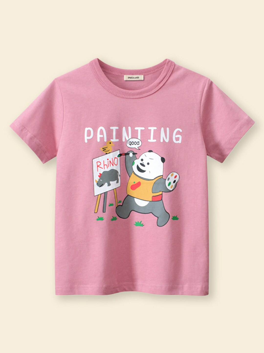 INCLUD Girls Typography Printed Short Sleeves T-shirt, Pink
