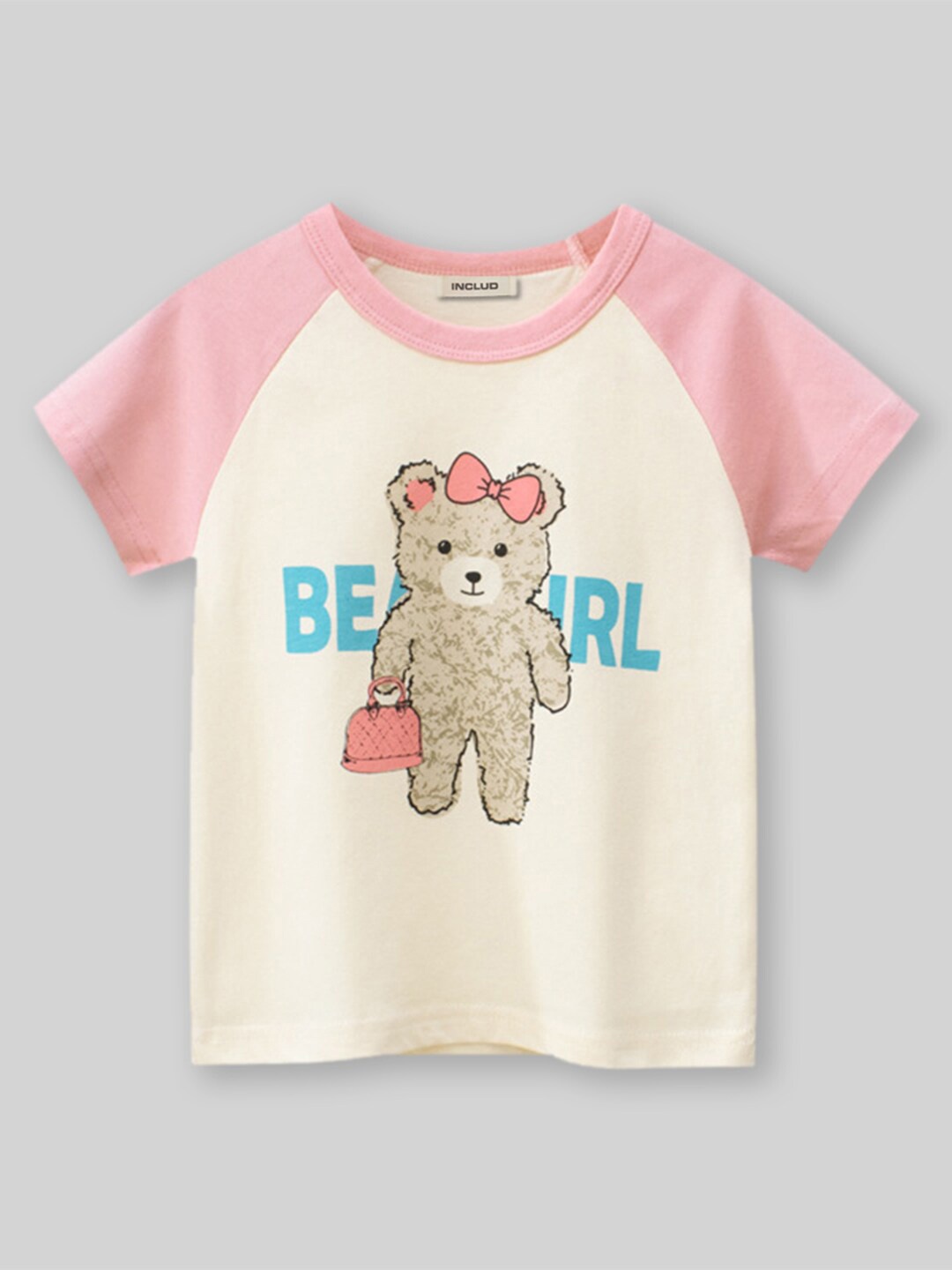 

INCLUD Girls Teddy Printed Round Neck T-shirt, Pink