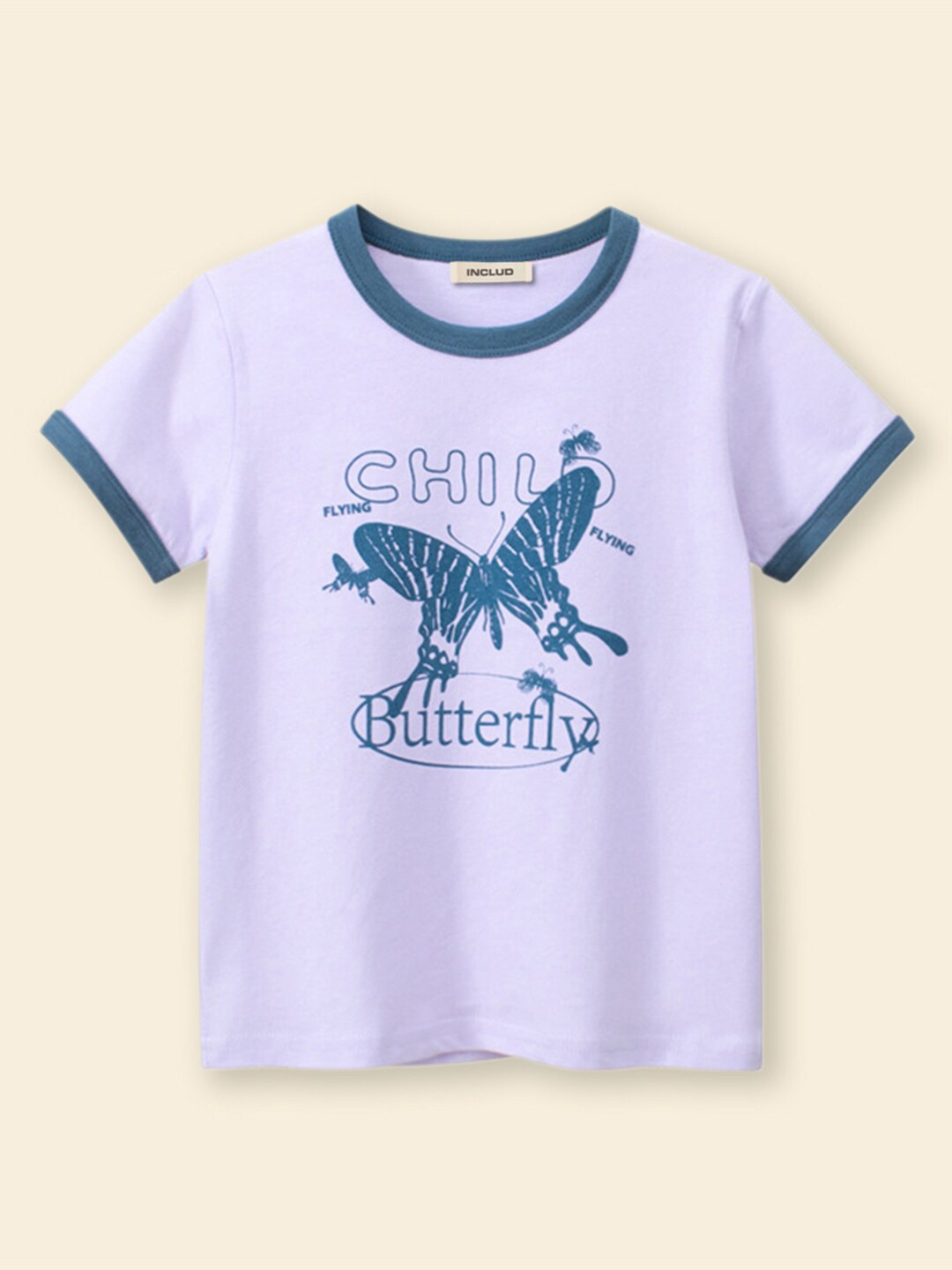 

INCLUD Girls Typography Printed Round Neck T-shirt, Purple