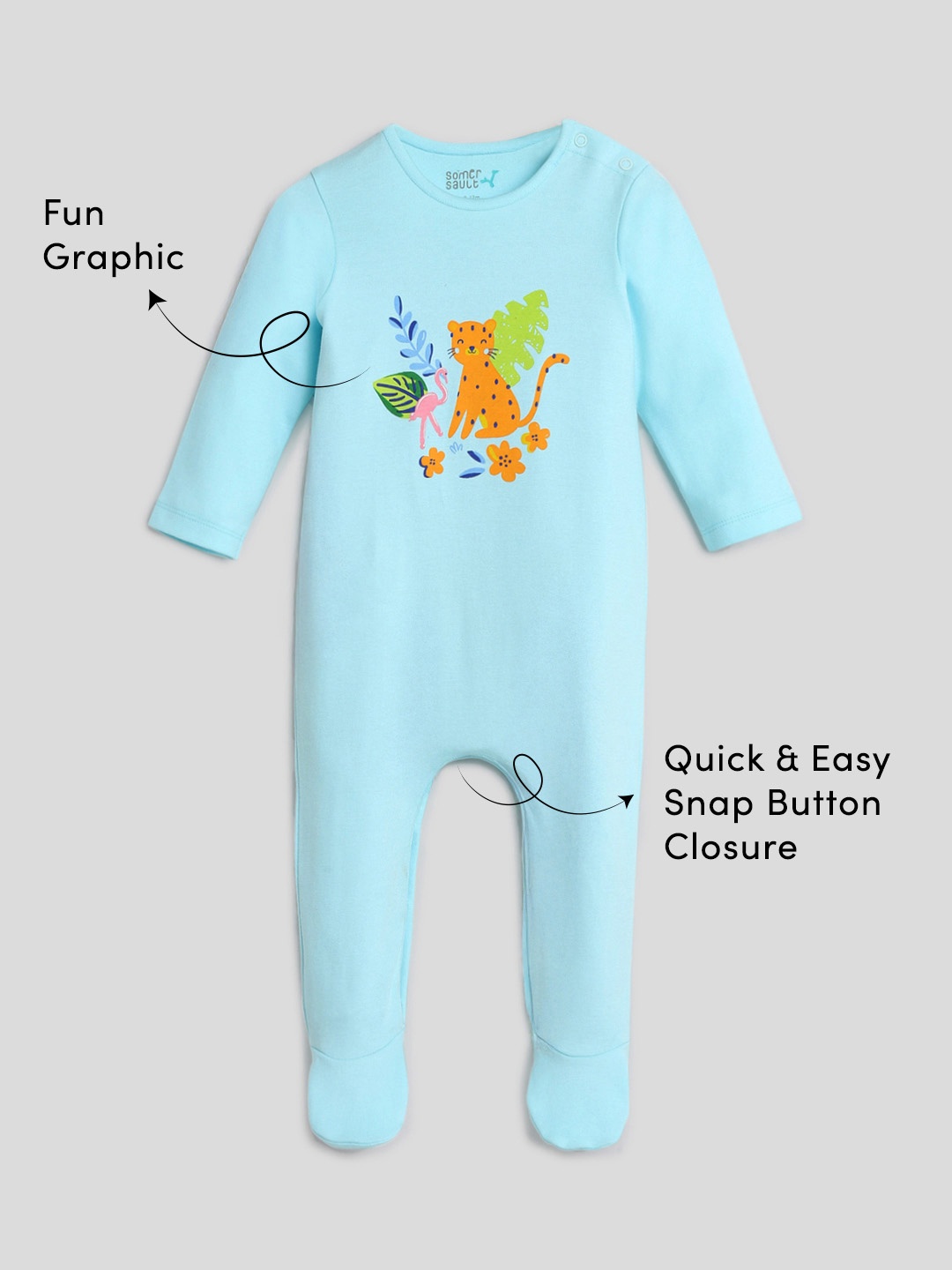 

Somersault Boys Graphic Printed Cotton Sleepsuit, Blue