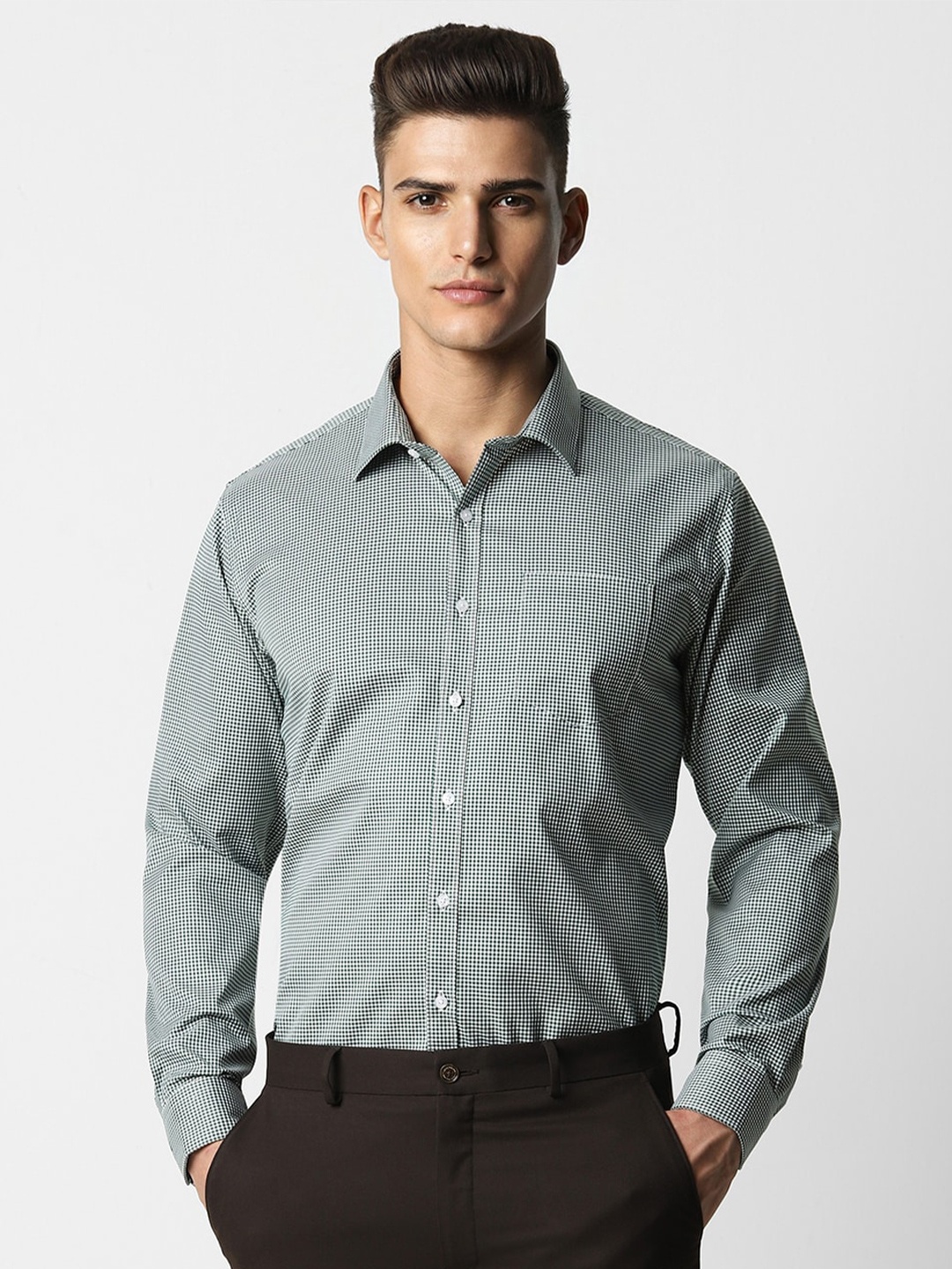 

Van Heusen Slim Fit Checked Cotton Formal Shirt, Green