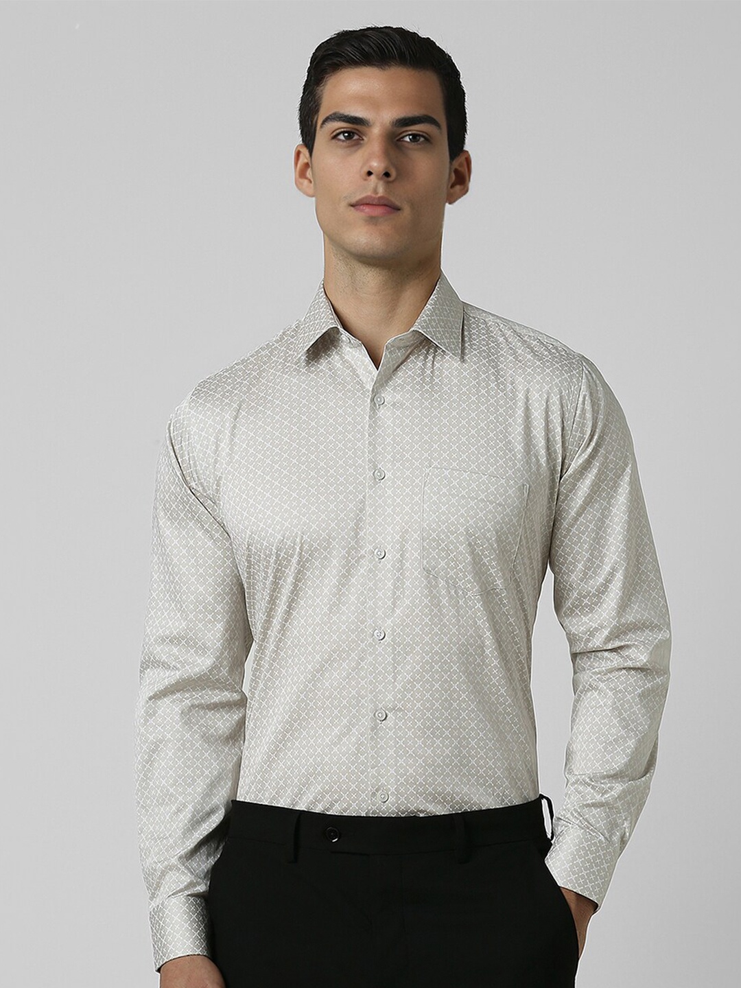 

Van Heusen Spread Collar Long Sleeves Slim Fit Micro Ditsy Printed Cotton Formal Shirt, Grey