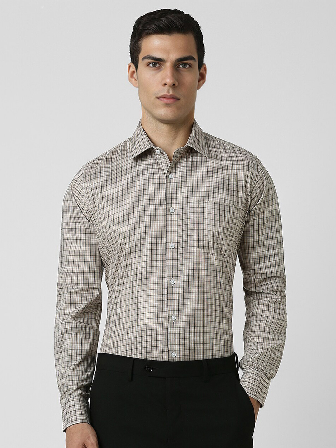 

Van Heusen Slim Fit Checked Pure Cotton Formal Shirt, Beige