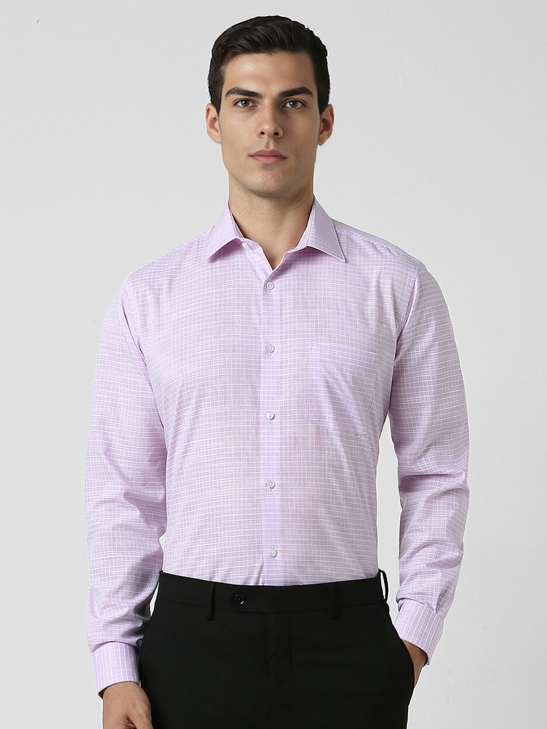 

Van Heusen Spread Collar Long Sleeves Regular Fit Checked Formal Shirt, Purple