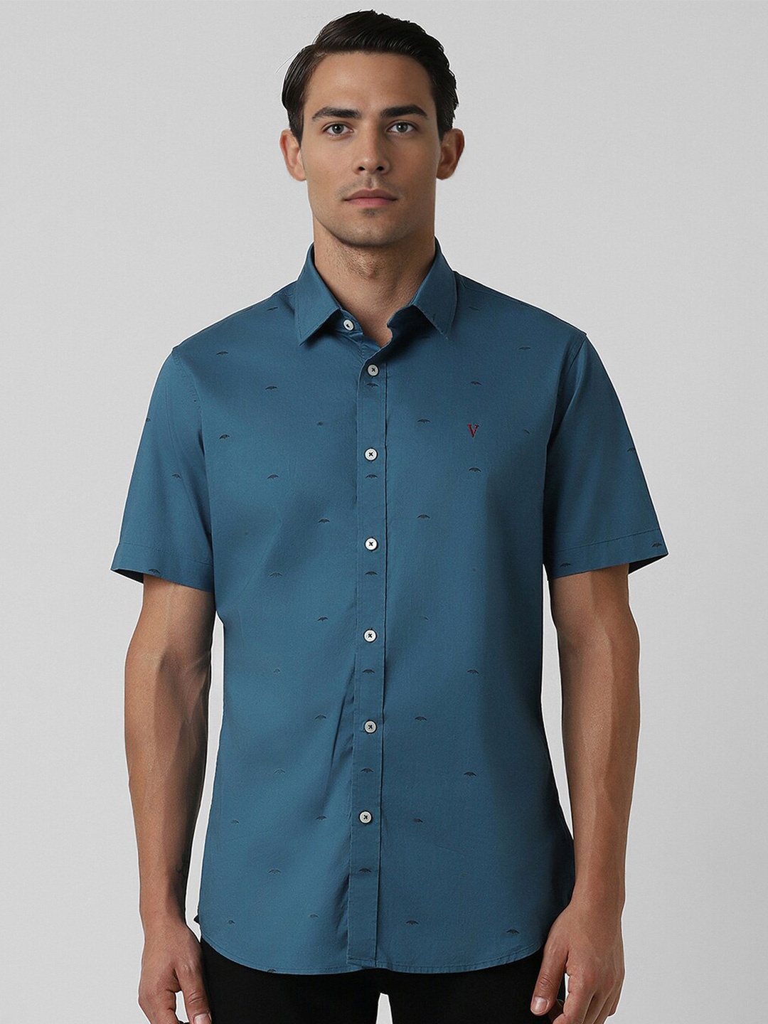 

Van Heusen Sport Slim Fit Abstract Printed Pure Cotton Casual Shirt, Blue