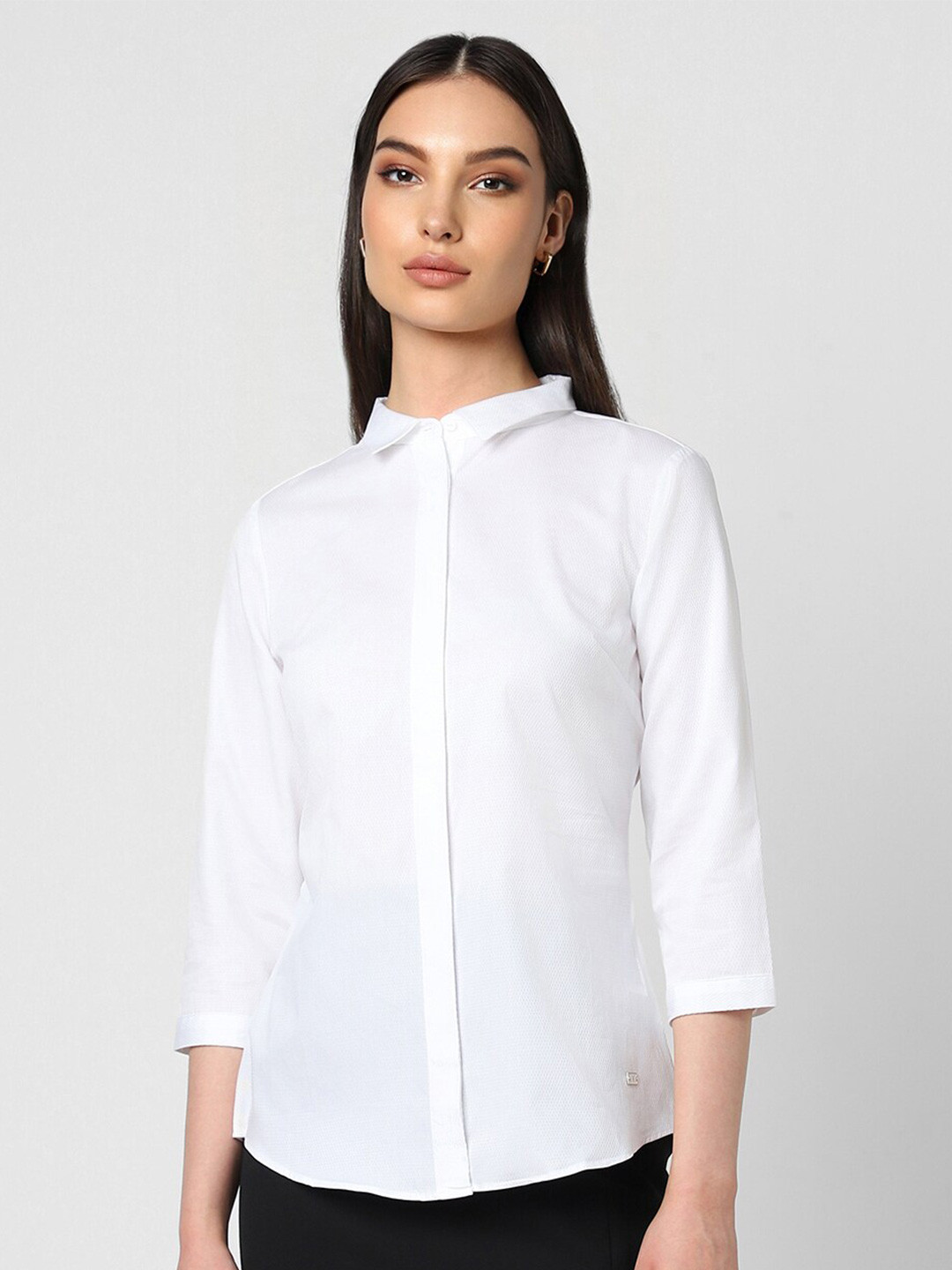 

Van Heusen Woman Textured Self Design Pure Cotton Formal Shirt, White