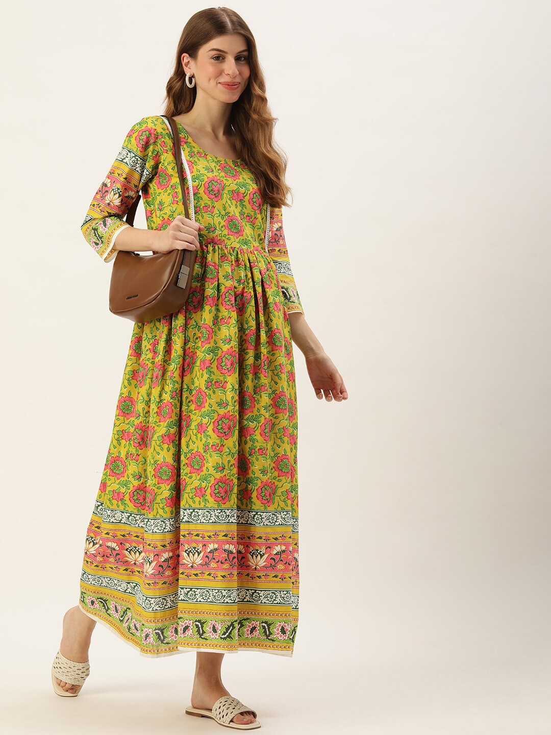 

Vinya Floral Printed Maternity Fit and Flare Dress, Green