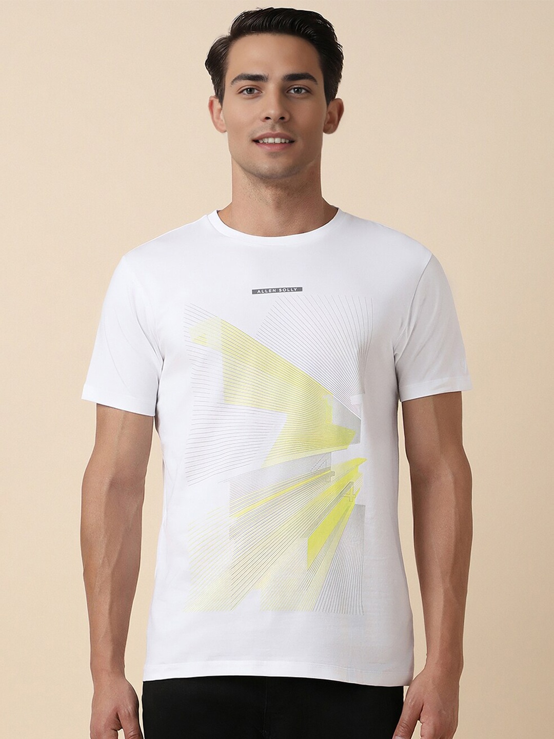

Allen Solly Typography Printed Round Neck Cotton Knitted Slim Fit T-shirt, White