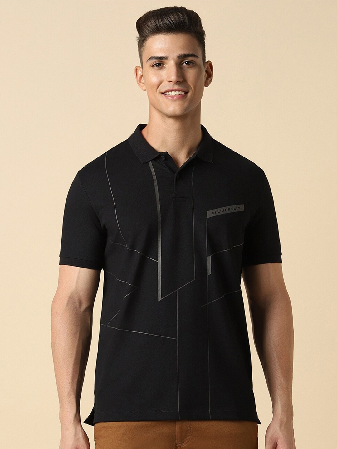 

Allen Solly Geometric Printed Polo Collar Cotton Knitted T-shirt, Black