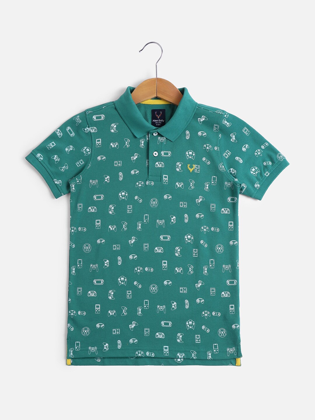 

Allen Solly Junior Boys Conversational Printed Polo Collar Cotton T-shirt, Green