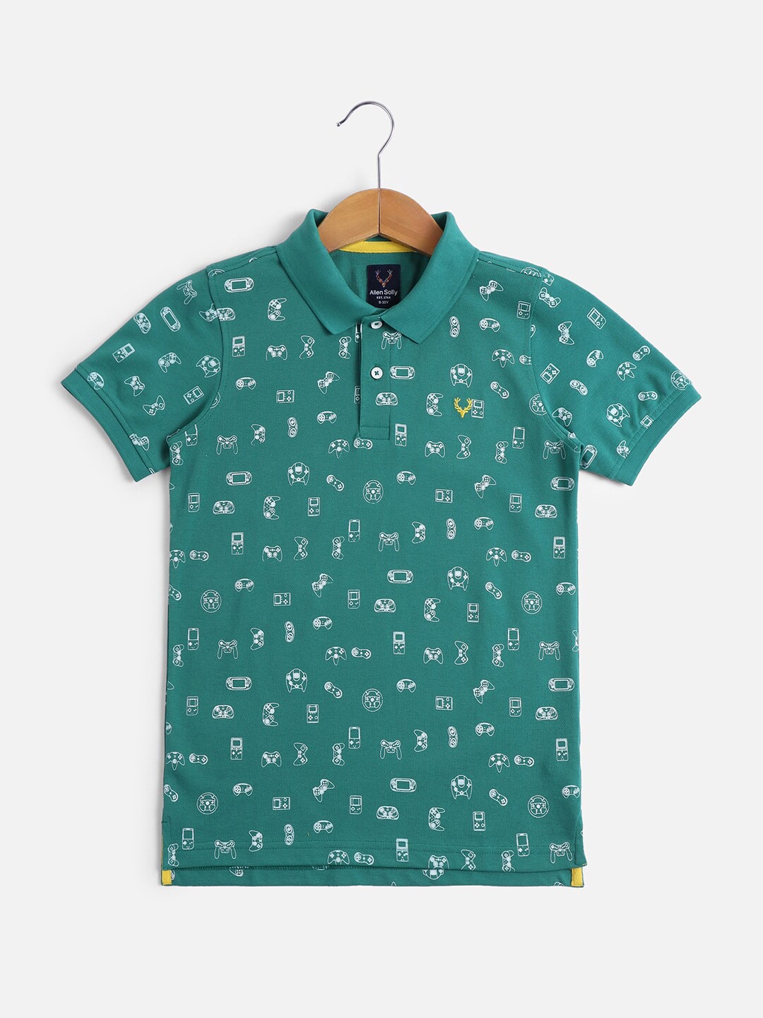 

Allen Solly Junior Boys Conversational Printed Polo Collar Cotton T-shirt, Green