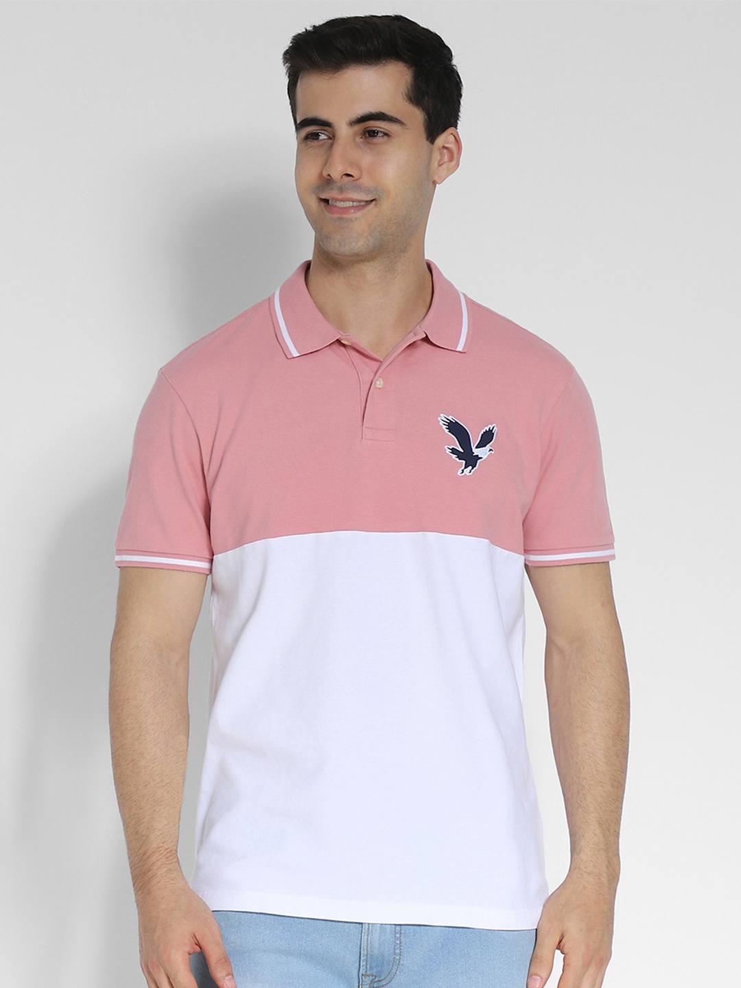 

AMERICAN EAGLE OUTFITTERS Colourblocked Polo Collar T-shirt, Pink