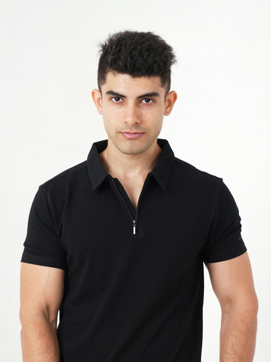 

MONKSTORY Polo Collar Bamboo Zip-Polo Tee T-shirt, Black