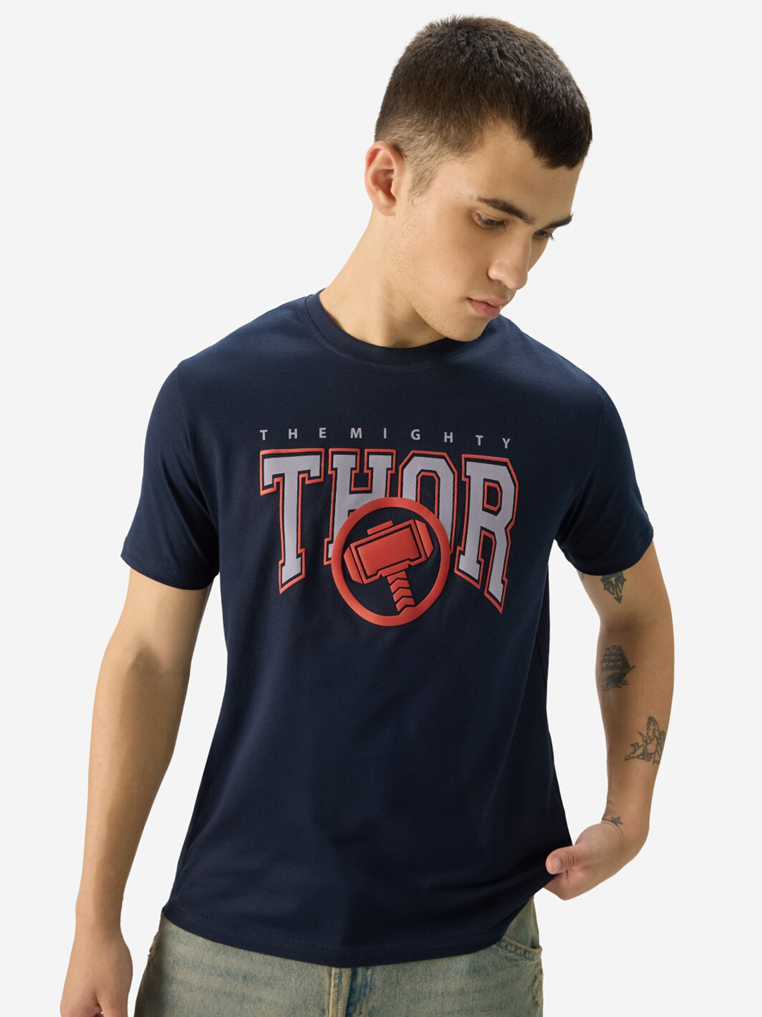 

The Souled Store Round Neck Short Sleeves Typography Printed Regular Fit Cotton T-shirt, Black