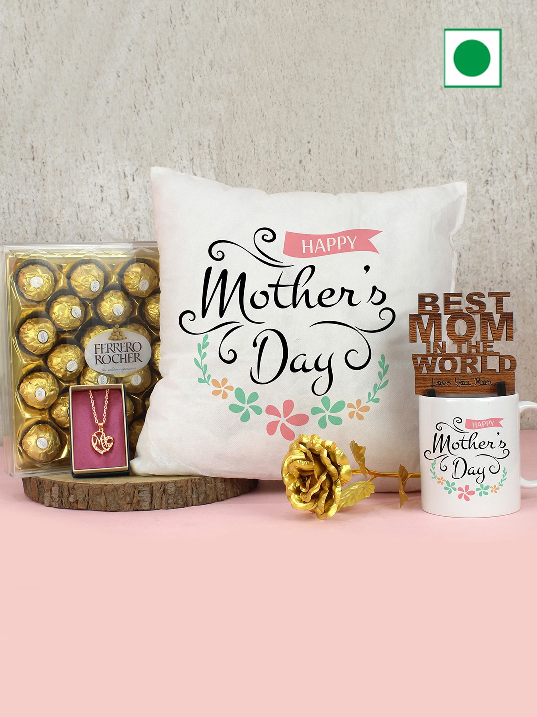 

TIED RIBBONS Set Of 6 Mothers Day Rose & Card with Ferrero Rocher Chocolate Gift Hamper, White