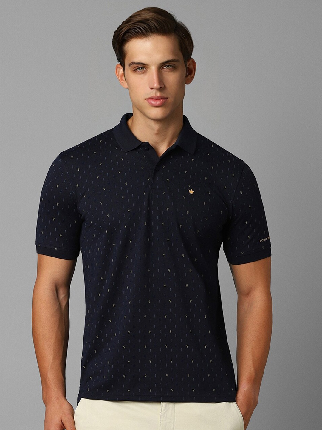 

Louis Philippe Conversational Printed Polo Collar T-shirt, Navy blue