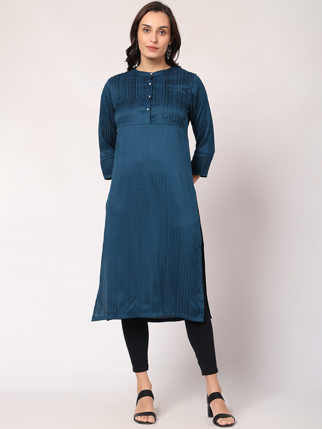 

GOCHIKKO Round Neck Cotton Straight Kurta, Blue