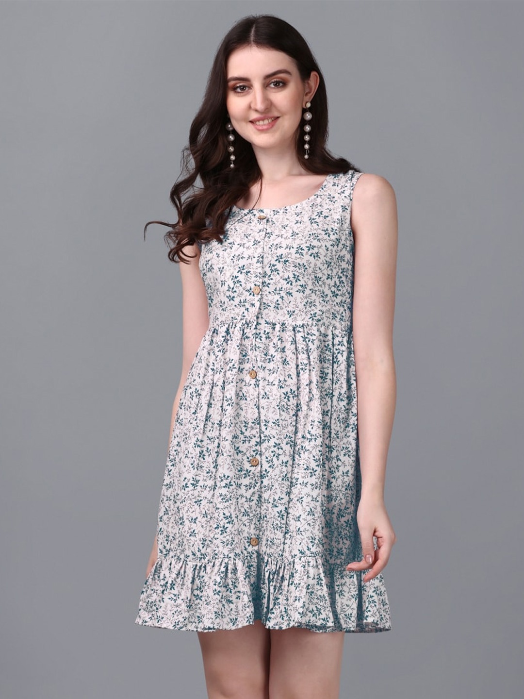 

Growdamy Floral Printed Sleeveless Cotton Empire Dress, Blue