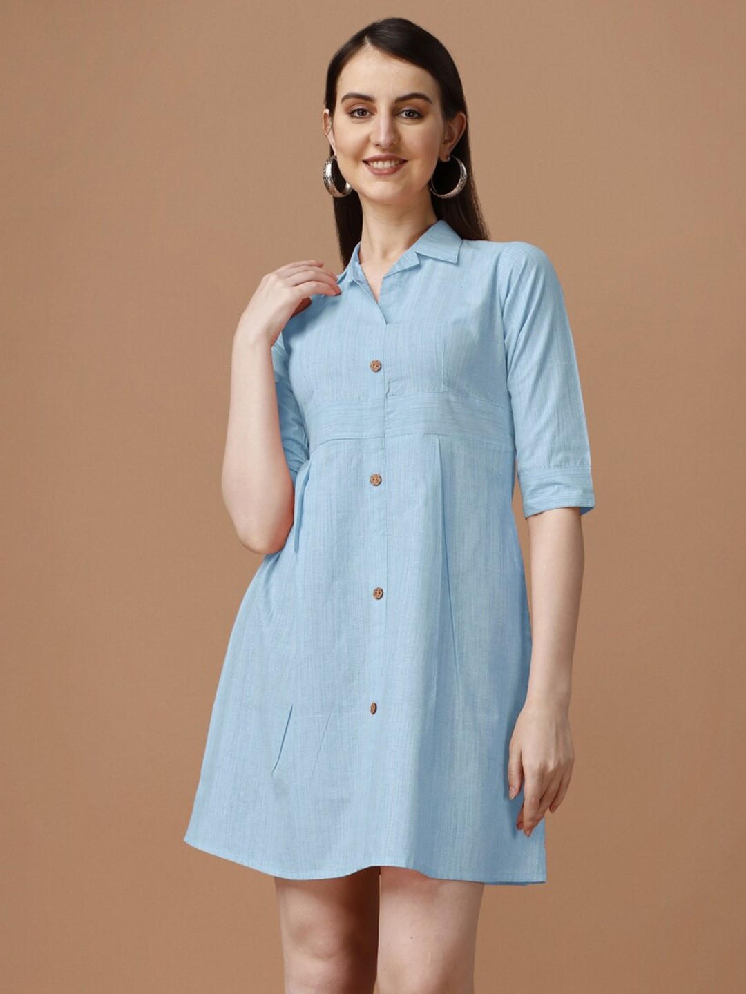 

Growdamy Cotton Shirt Dress, Turquoise blue