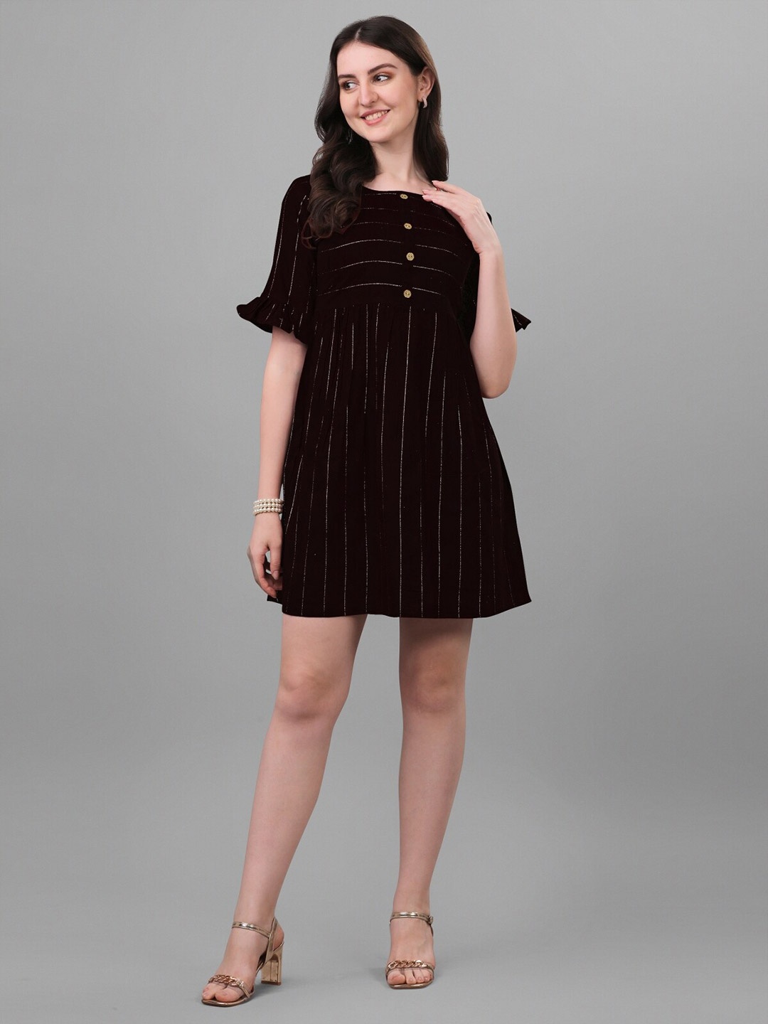 

Growdamy Striped Bell Sleeves Cotton Empire Dress, Black