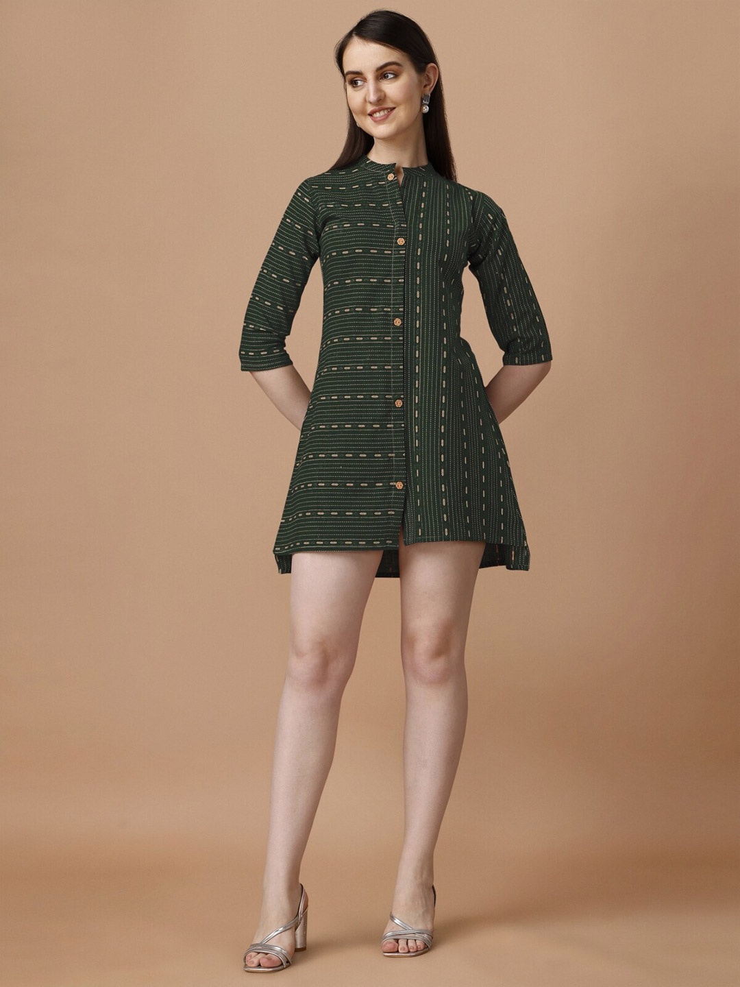 

Growdamy Geometric Printed Cotton Shirt Mini Dress, Green