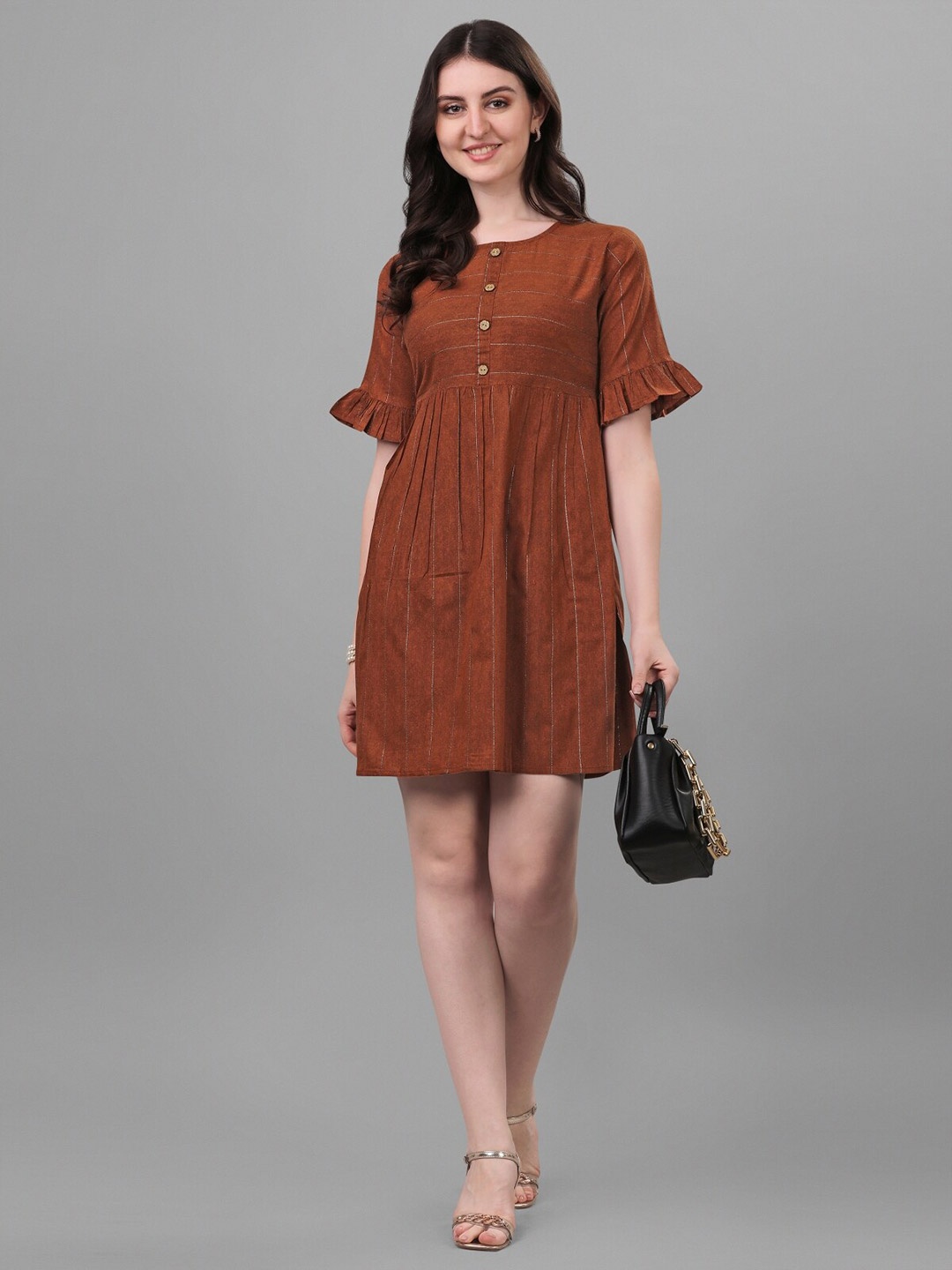 

Growdamy Round Neck Cotton Bell Sleeve A-Line Dress, Orange