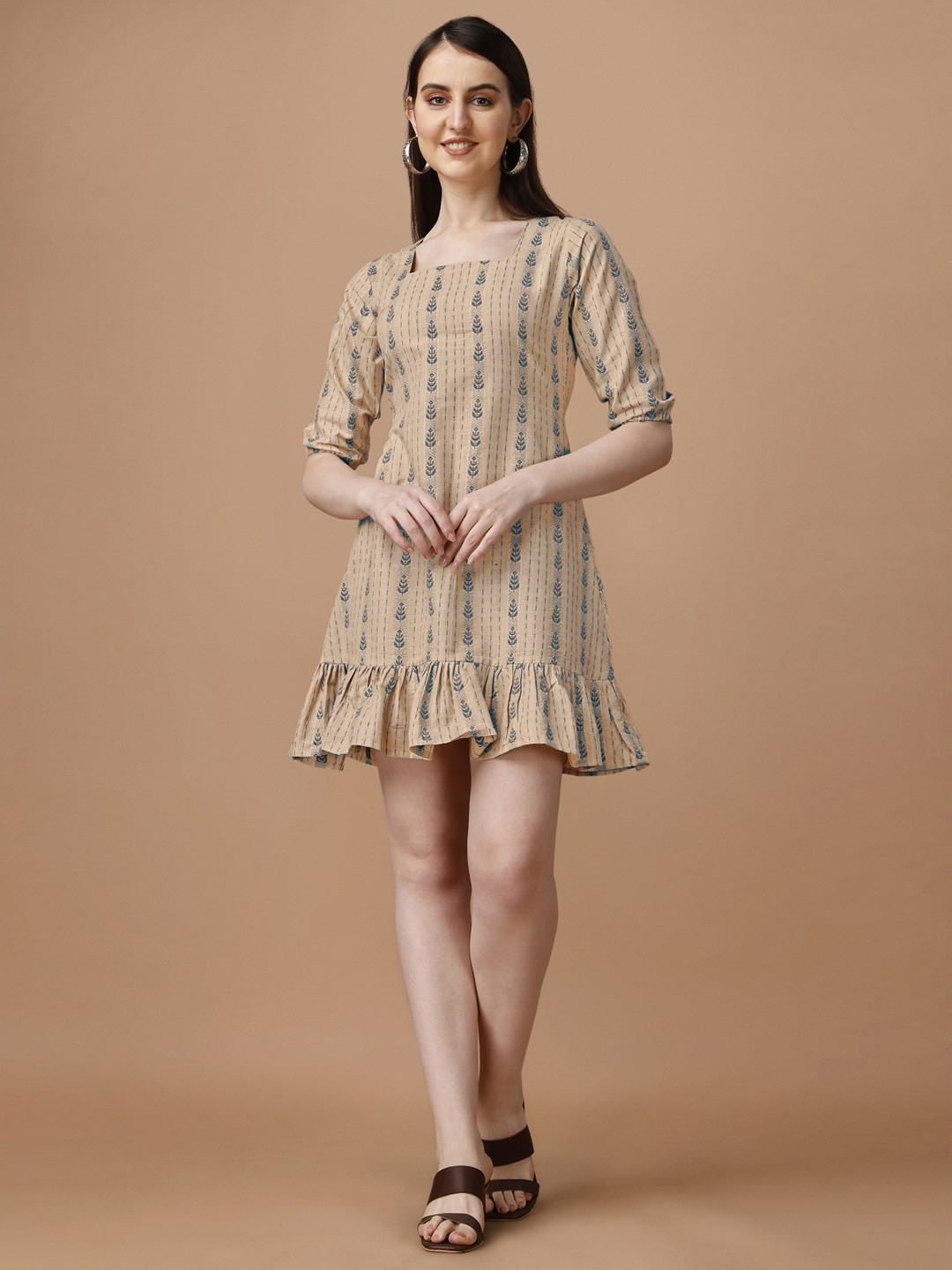 

Growdamy Striped Square Neck Cotton A-Line Dress, Blue