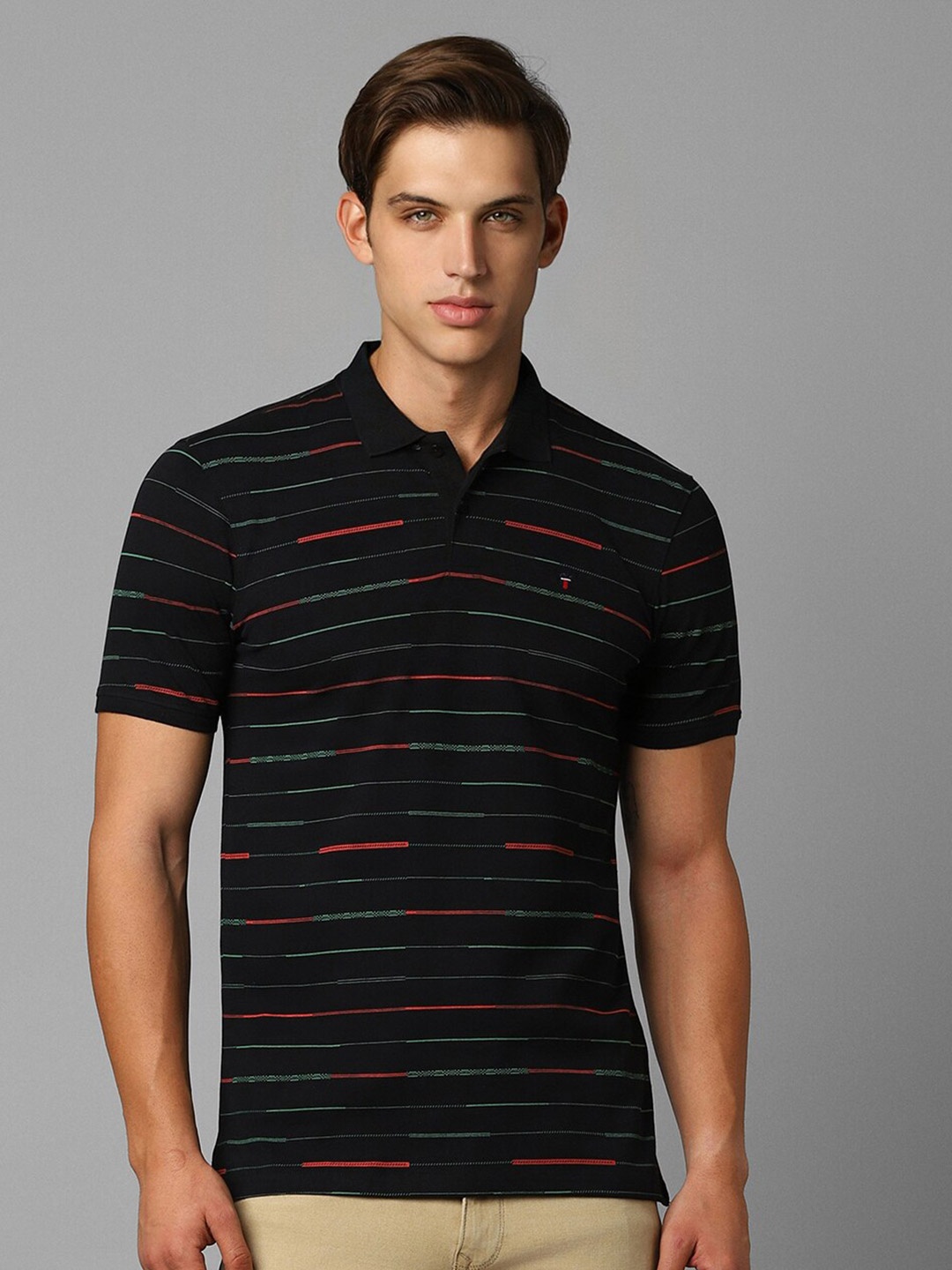 

Louis Philippe Sport Striped Polo Collar Slim Fit T-shirt, Black