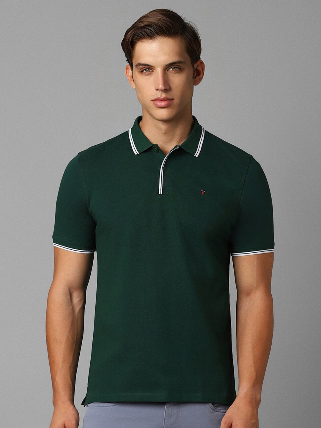 

Louis Philippe Sport Polo Collar Pure Cotton Slim Fit T-shirt, Green