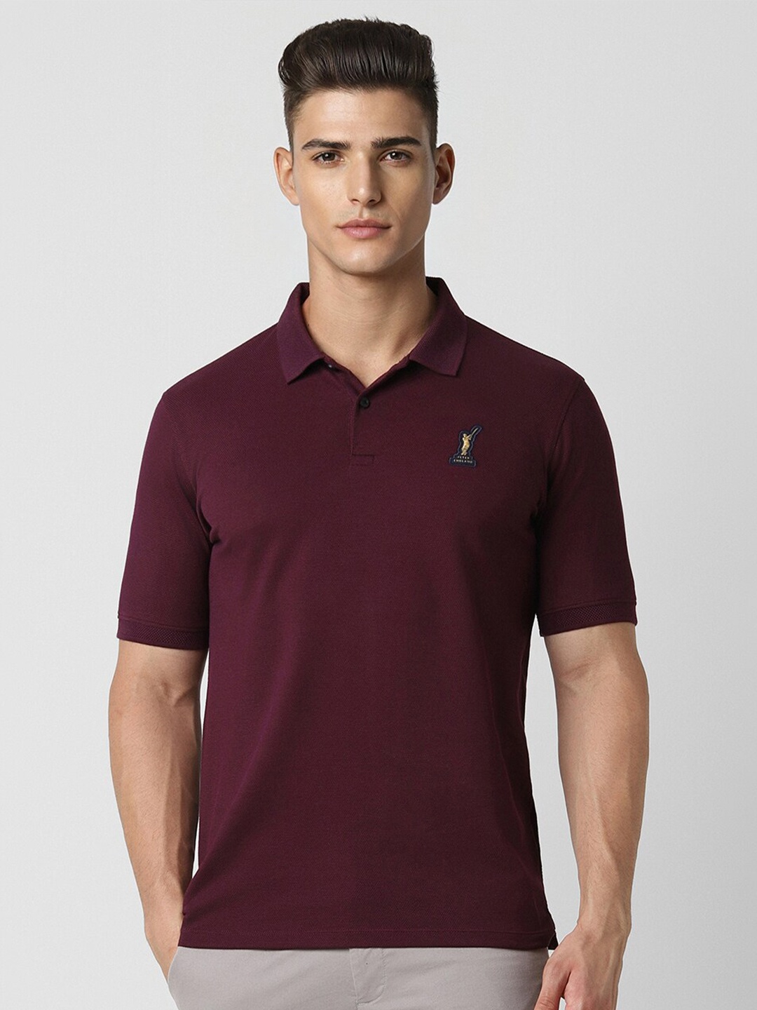 

Peter England Casuals Polo Collar Short Sleeves Cotton T-shirt, Maroon