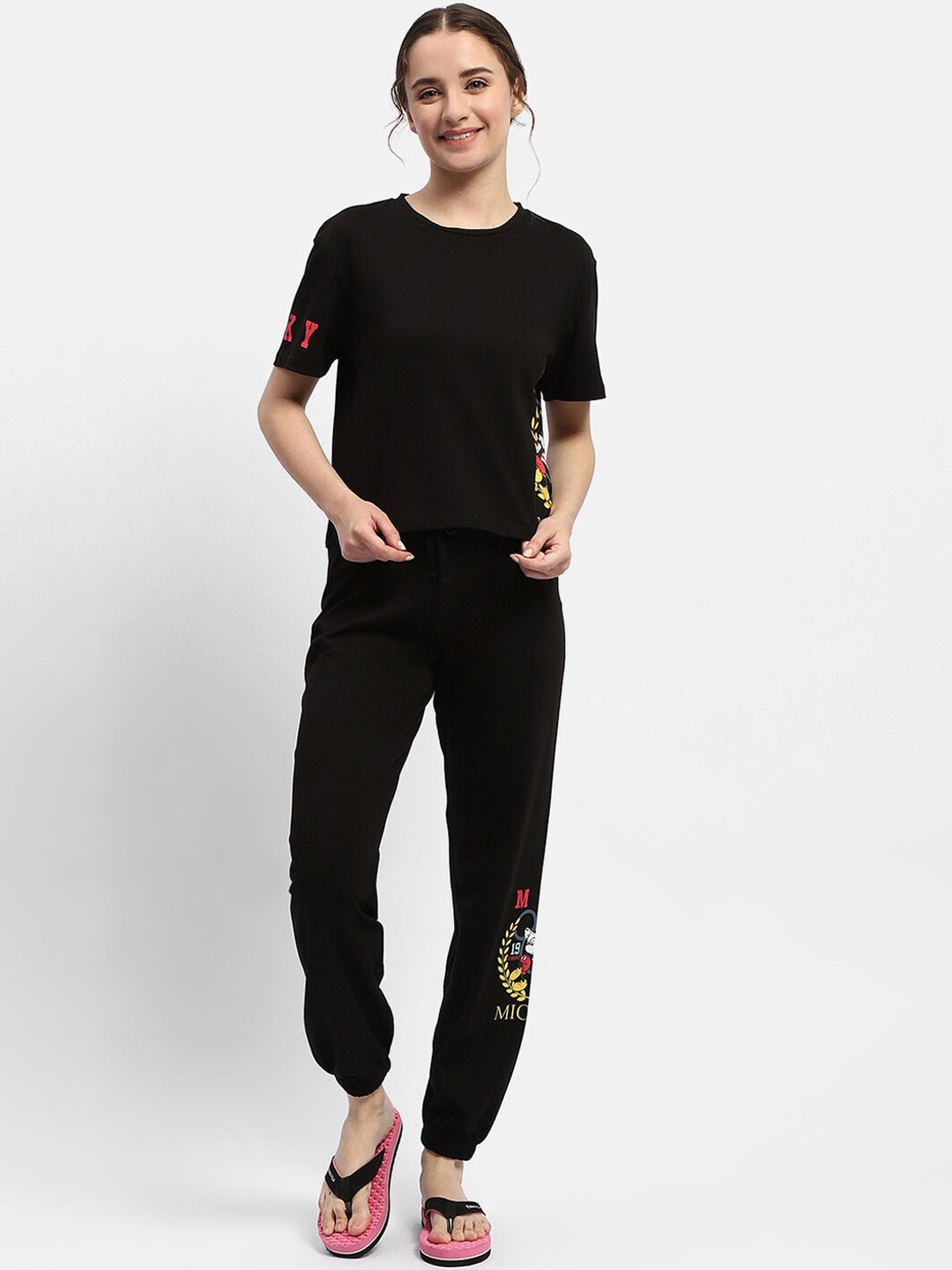 

MADAME M SECRET Mickey Mouse Printed Pure Cotton Night suit, Black