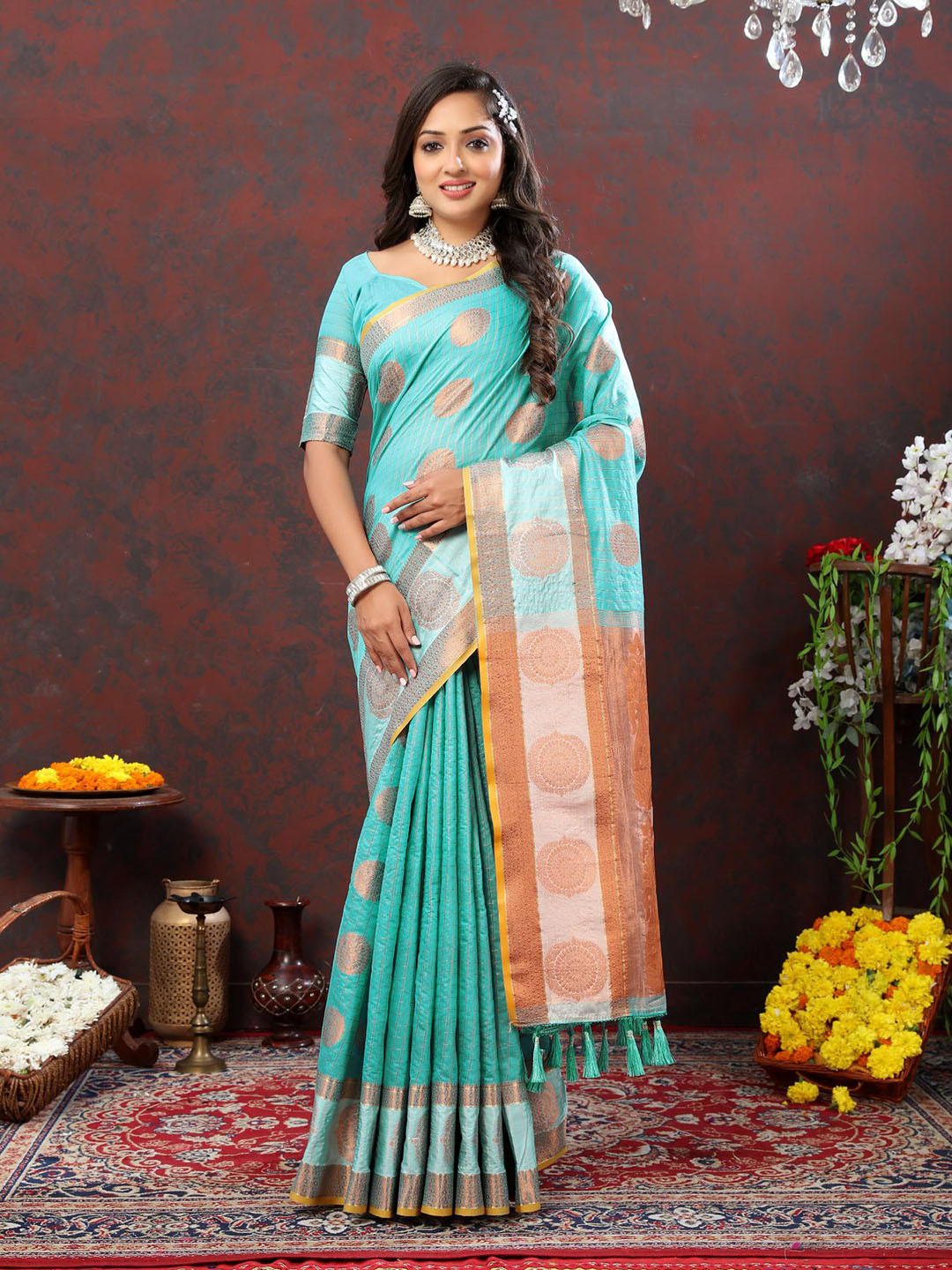 

PATIALAPICKS Woven Design Zari Pure Cotton Paithani Saree, Blue