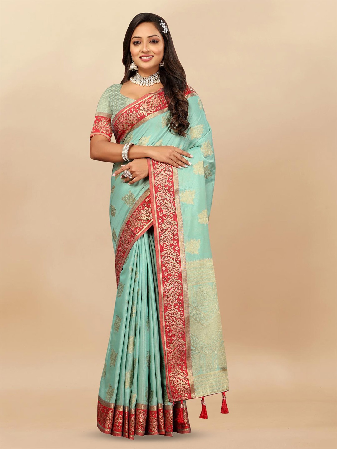 

PATIALAPICKS Floral Woven Design Zari Pure Cotton Paithani Saree, Blue