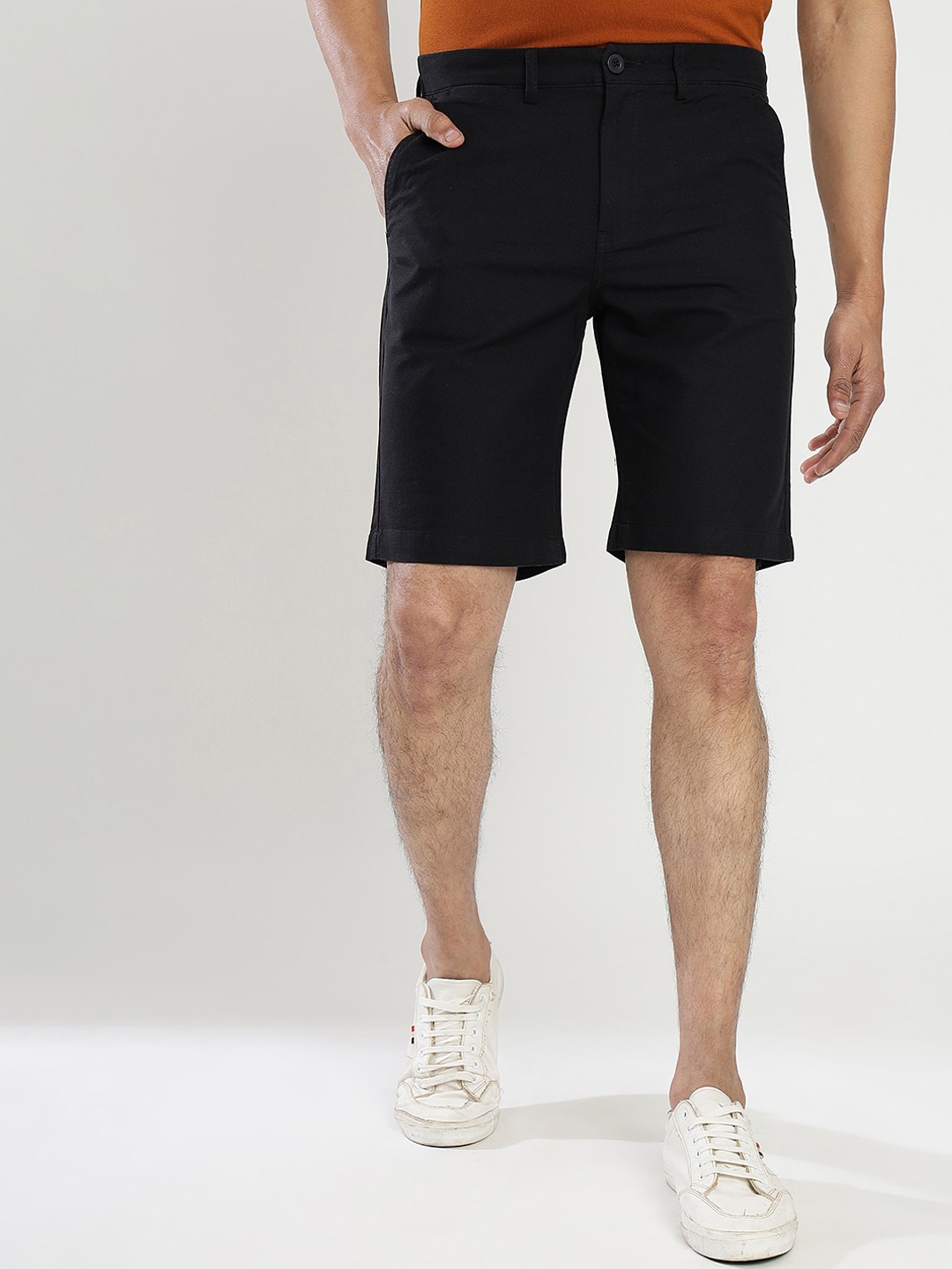 

JADE BLUE Men Slim Fit Cotton Shorts, Black