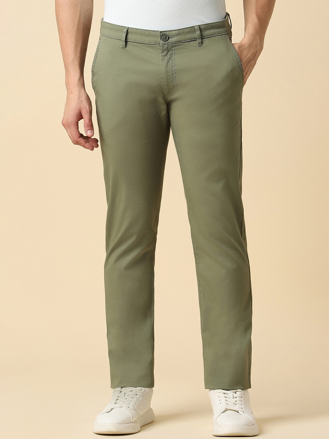 

Allen Solly Men Slim Fit Mid-Rise Cotton Regular Trousers, Olive