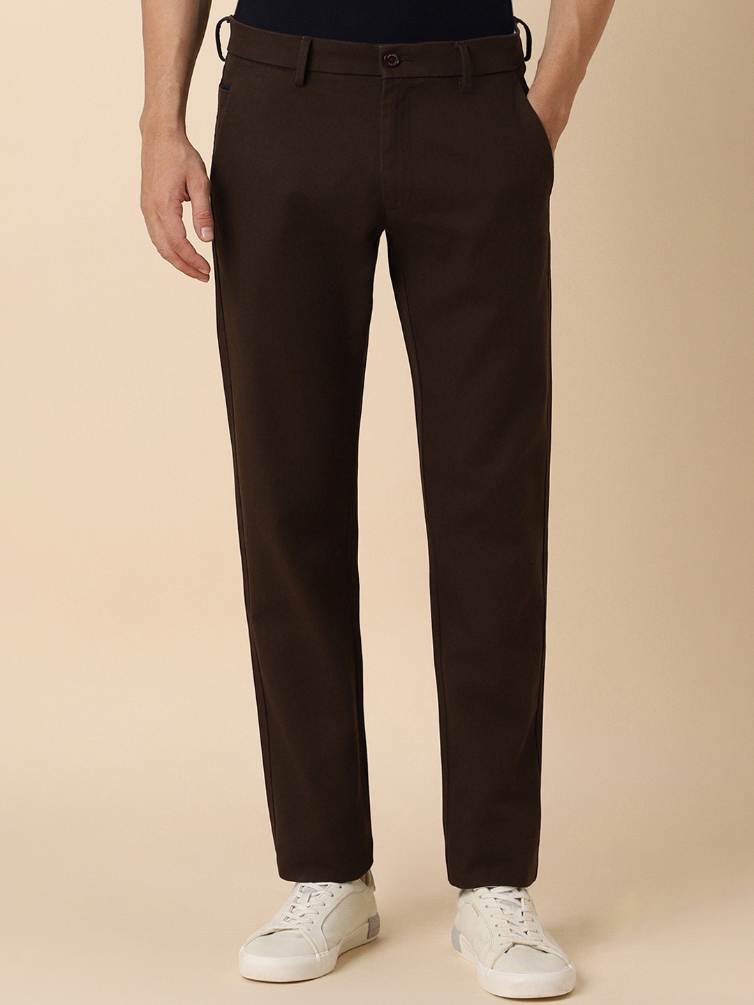 

Allen Solly Men Slim Fit Mid-Rise Cotton Regular Trousers, Brown