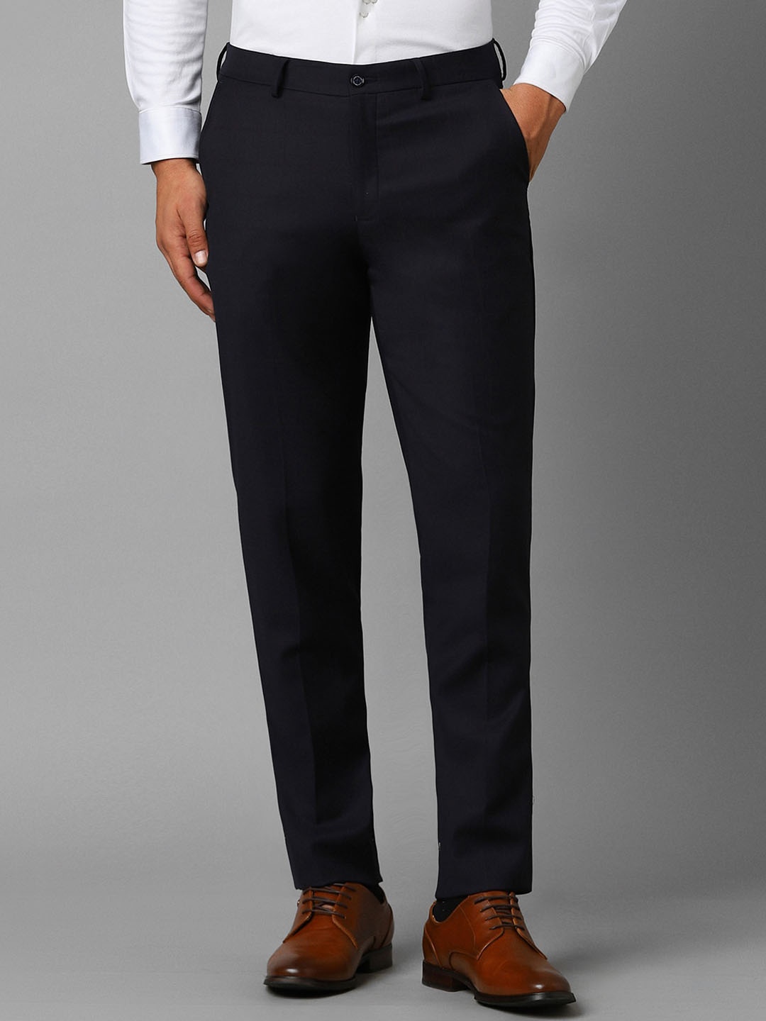 

Louis Philippe Men Checked Mid-Rise Slim Fit Formal Trouser, Black