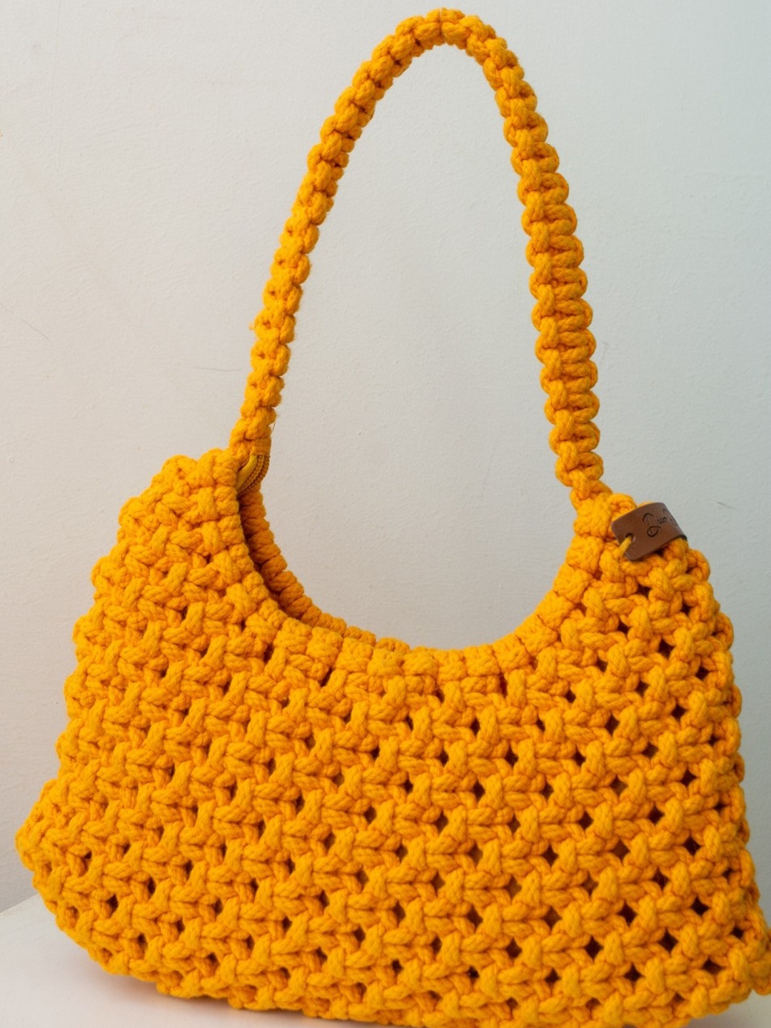 

DECORDILL Hand-Knotted Structured Shoulder Bag, Mustard