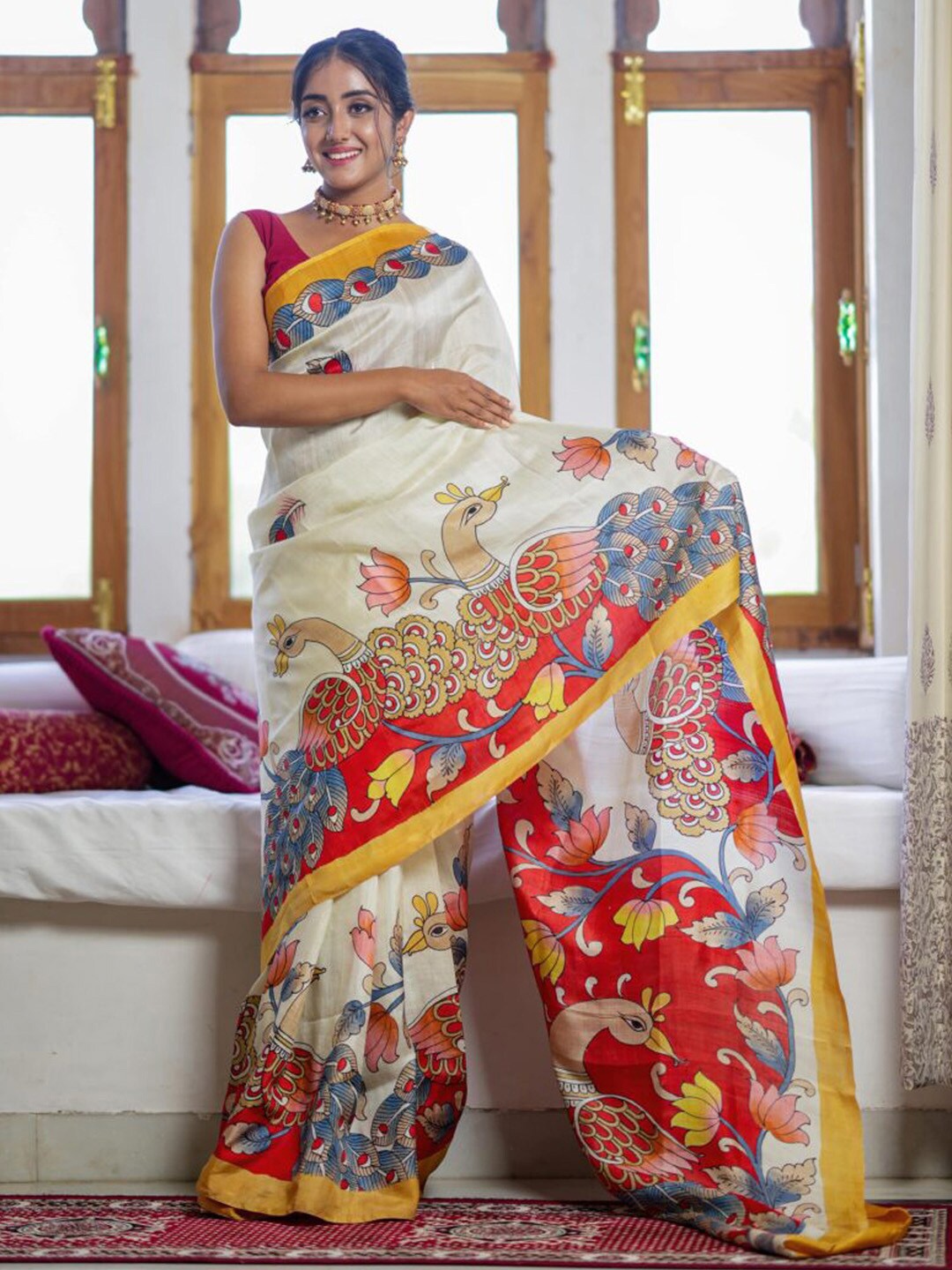 

Anouk Kalamkari Pure Cotton Baluchari Saree, Off white