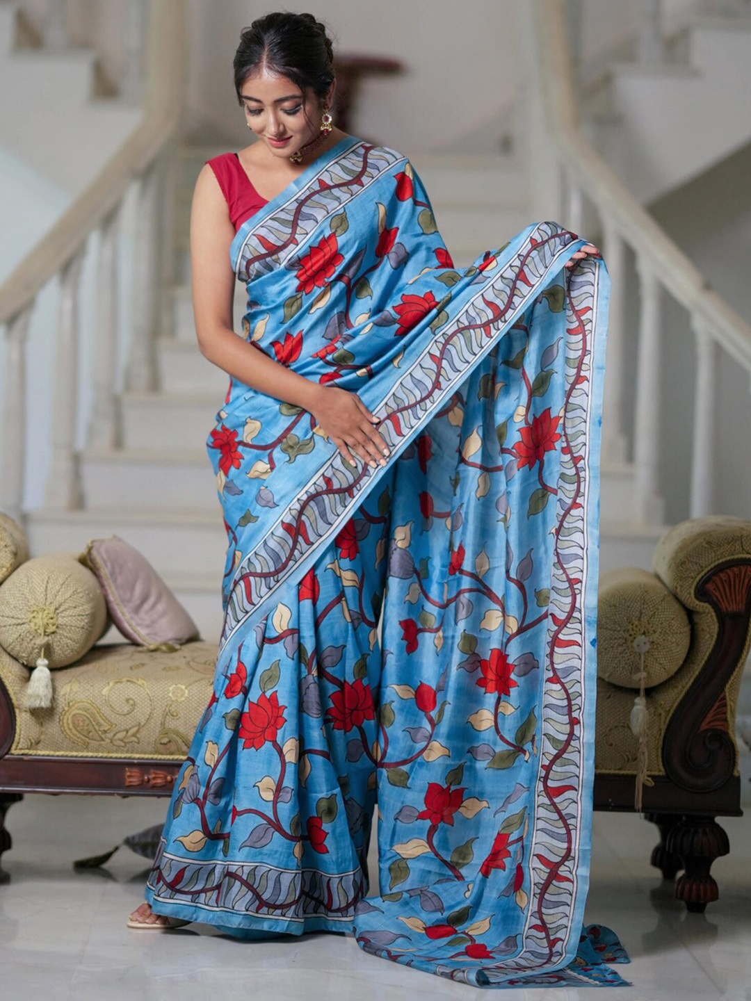 

Anouk Floral Pure Cotton Baluchari Saree, Blue