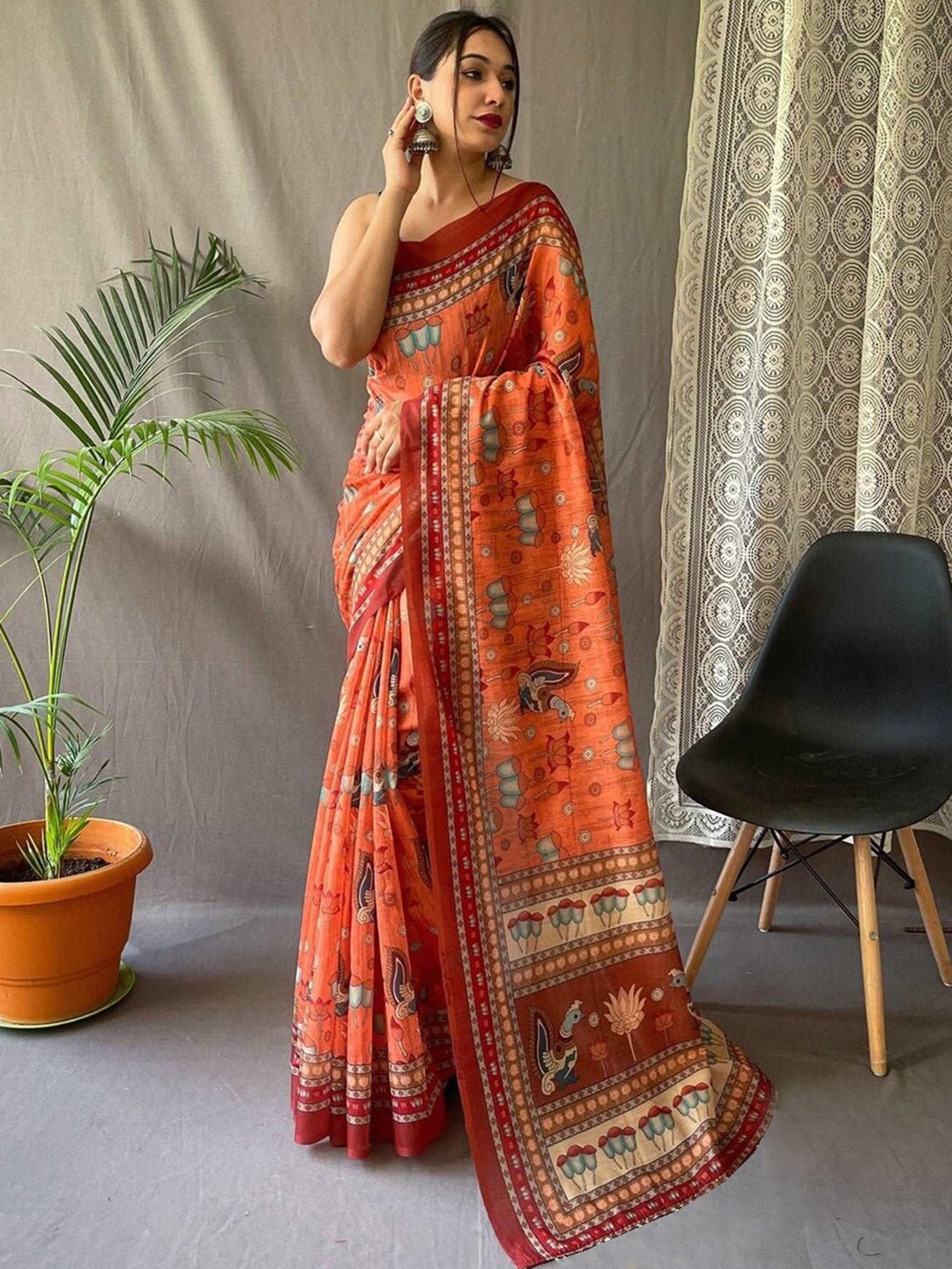 

Anouk Kalamkari Pure Cotton Baluchari Saree, Orange