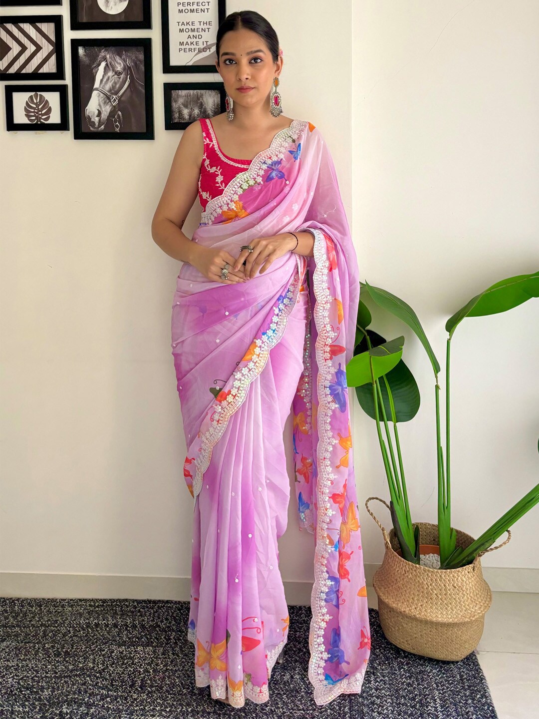 

Anouk Mauve Ethnic Motifs Embellished Sequinned Pure Georgette Saree